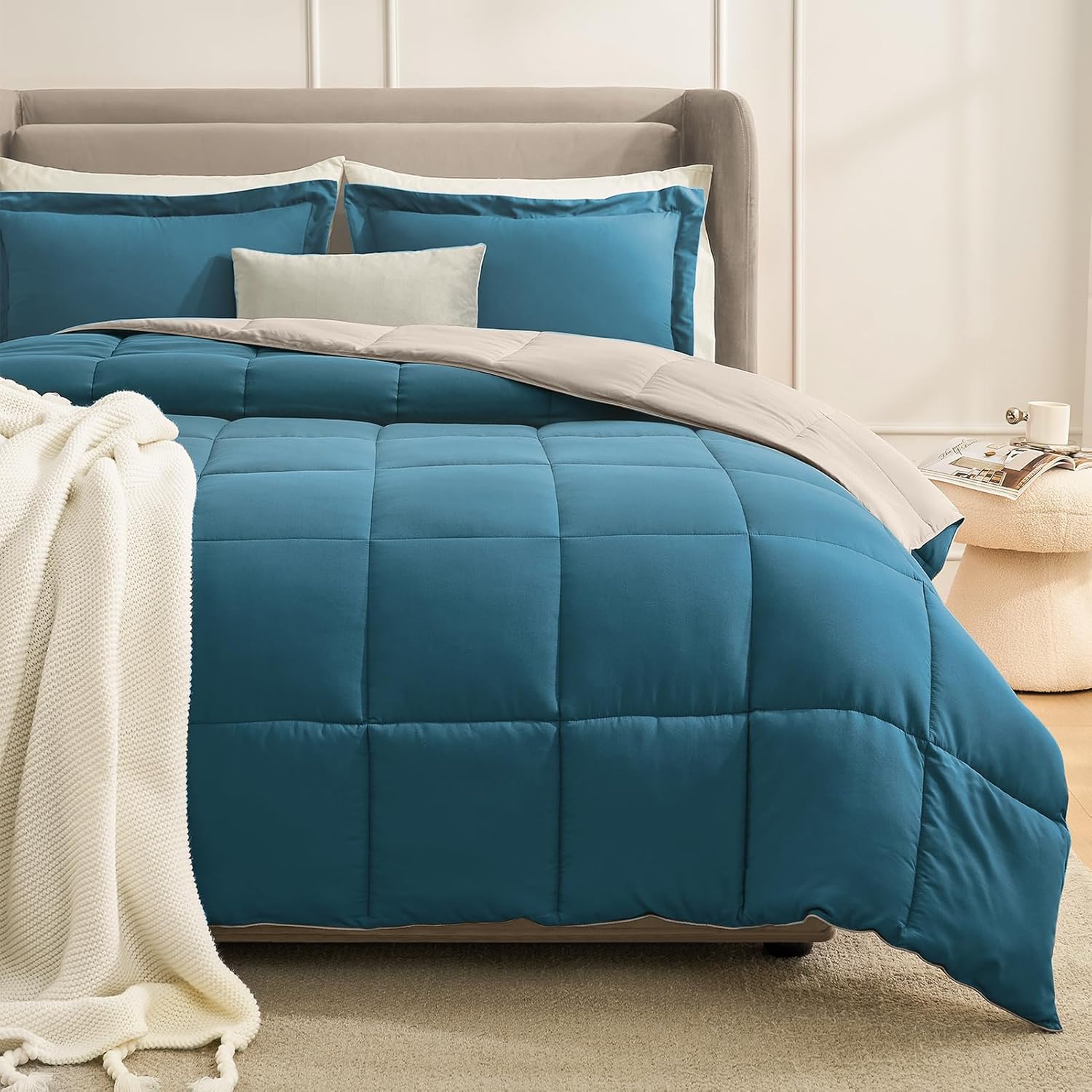 Homelike Moment Twin Comforter Set Teal, Lightweight Reversible Comforter Twin S...