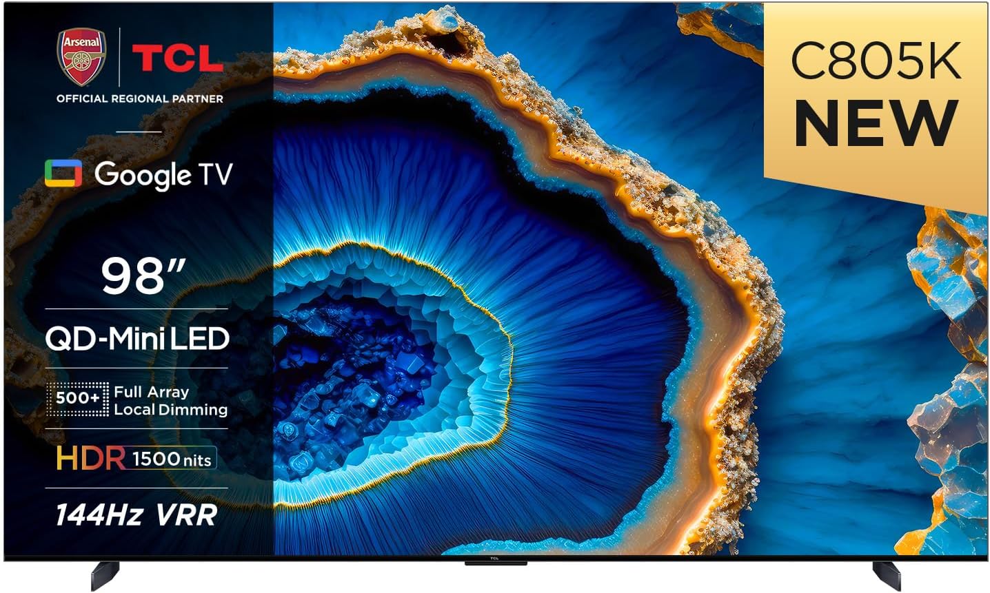 TCL 98C805K 98-inch QLED Mini LED, 4K HDR Premium 1300nits, Smart TV Powered by...