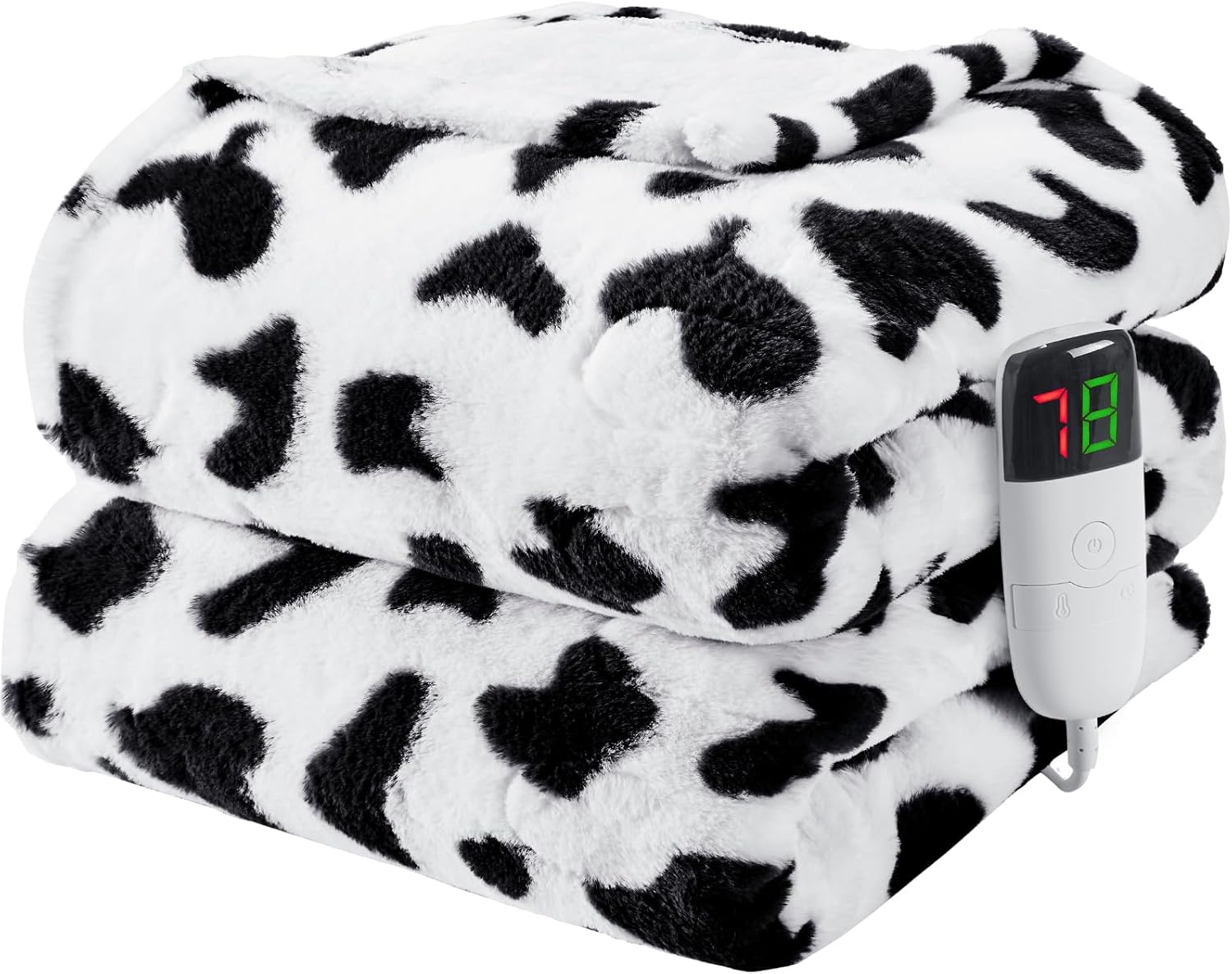 Cow Print Heated Blanket Electric Throw, 50x60 Faux Rabbit Fur Heating Blanket w...