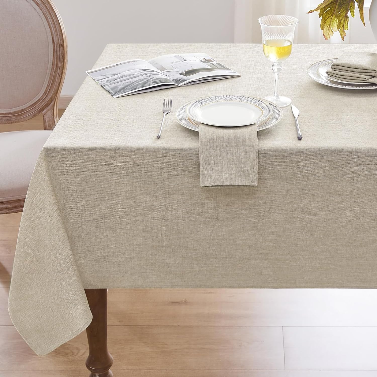Softalker Table Cloths Rectangle 240x140 cm Faux Linen Tablecloth Cream Wipeable...