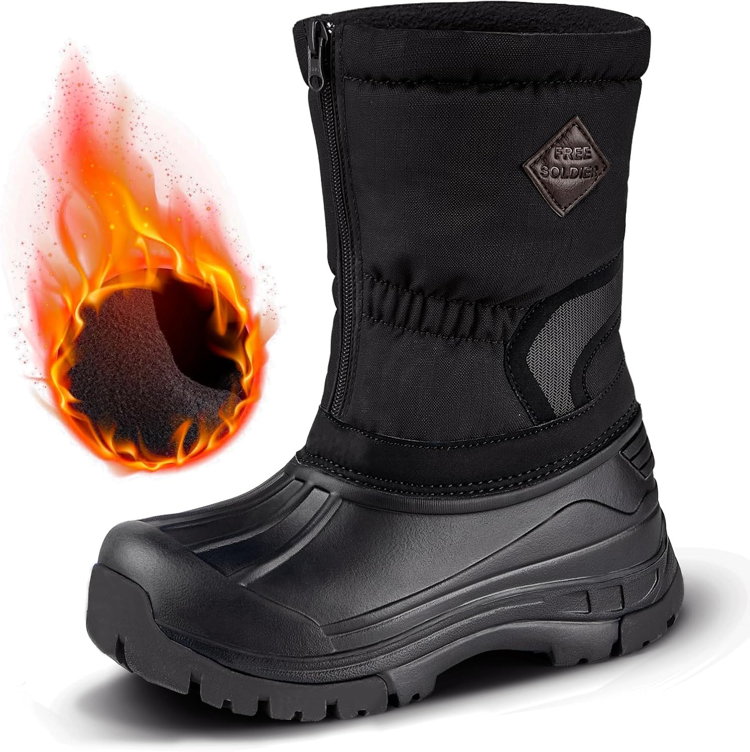 FREE SOLDIER Snow Boots for Kids Waterproof with Zipper Winter Warm Non Slip Col...