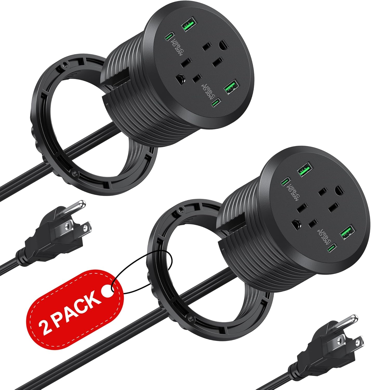 Desktop Power Grommet, 3-inch Hole, 40W Fast Charging Station, 2 PD 20W USB C Po...