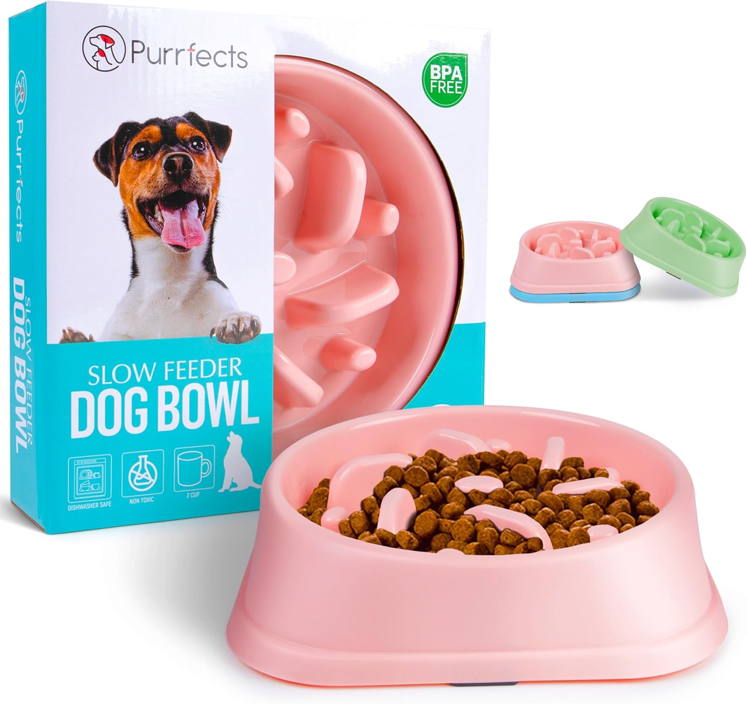 Purrfects Slow Feeder Dog Bowl (Candyfloss Pink) - Anti Choke, Anti Bloat - Dog...