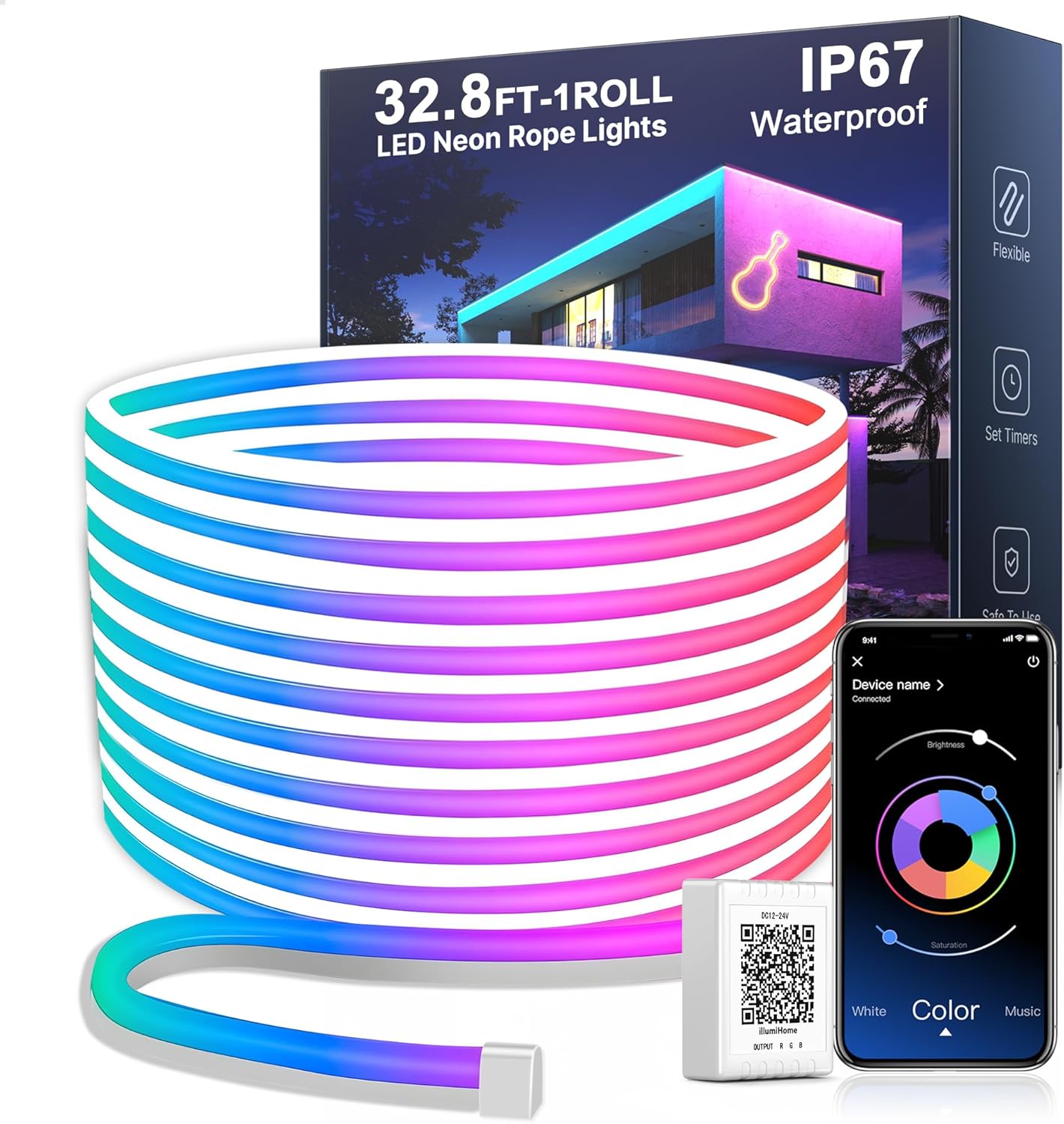 Nexillumi 32.8FT Neon LED Rope Lights IP67 Waterproof LED Lights for Bedroom Fle...