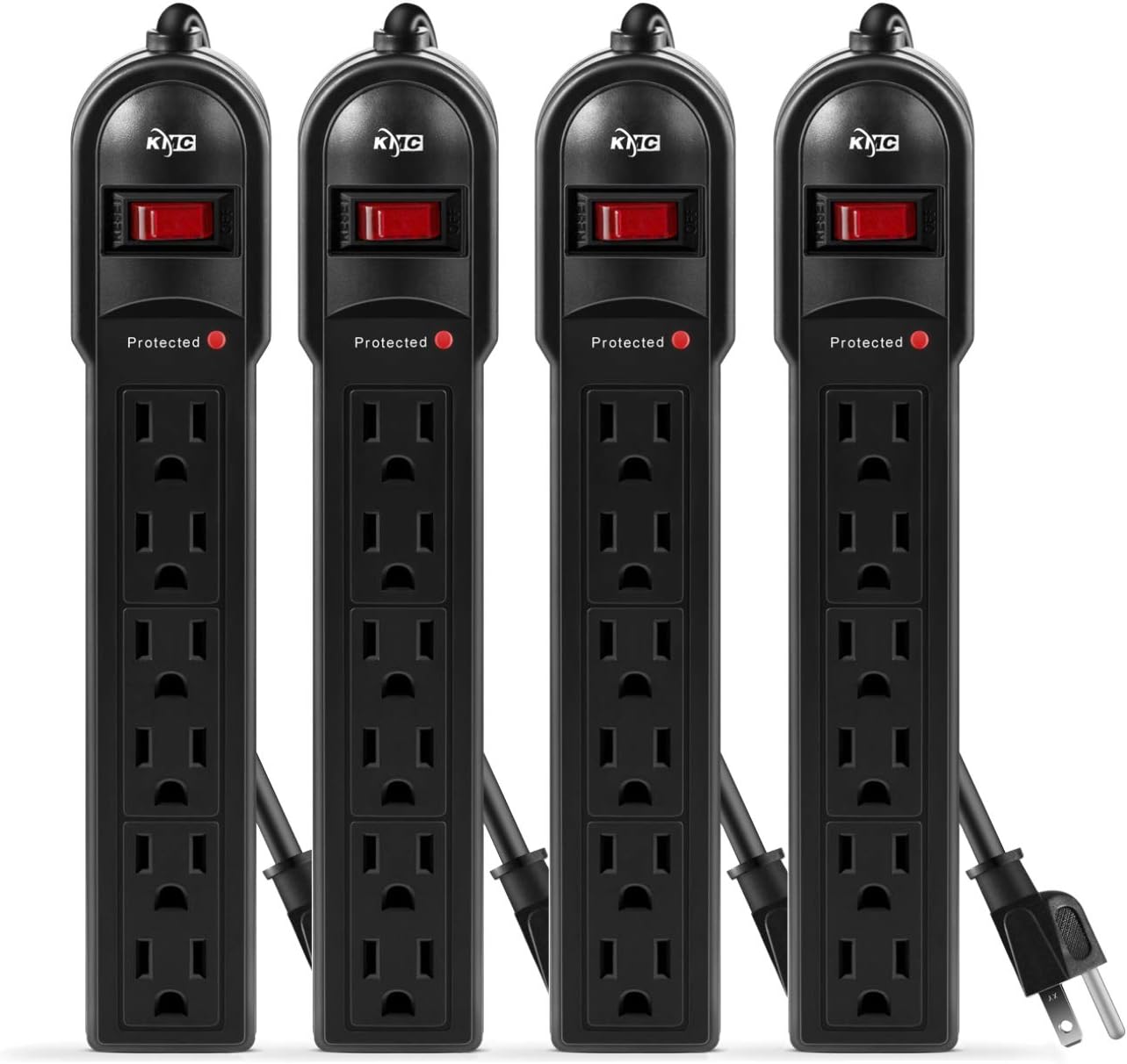 KMC 6-Outlet Surge Protector Power Strip 4-Pack, Overload Protection, 2-Foot Cor...