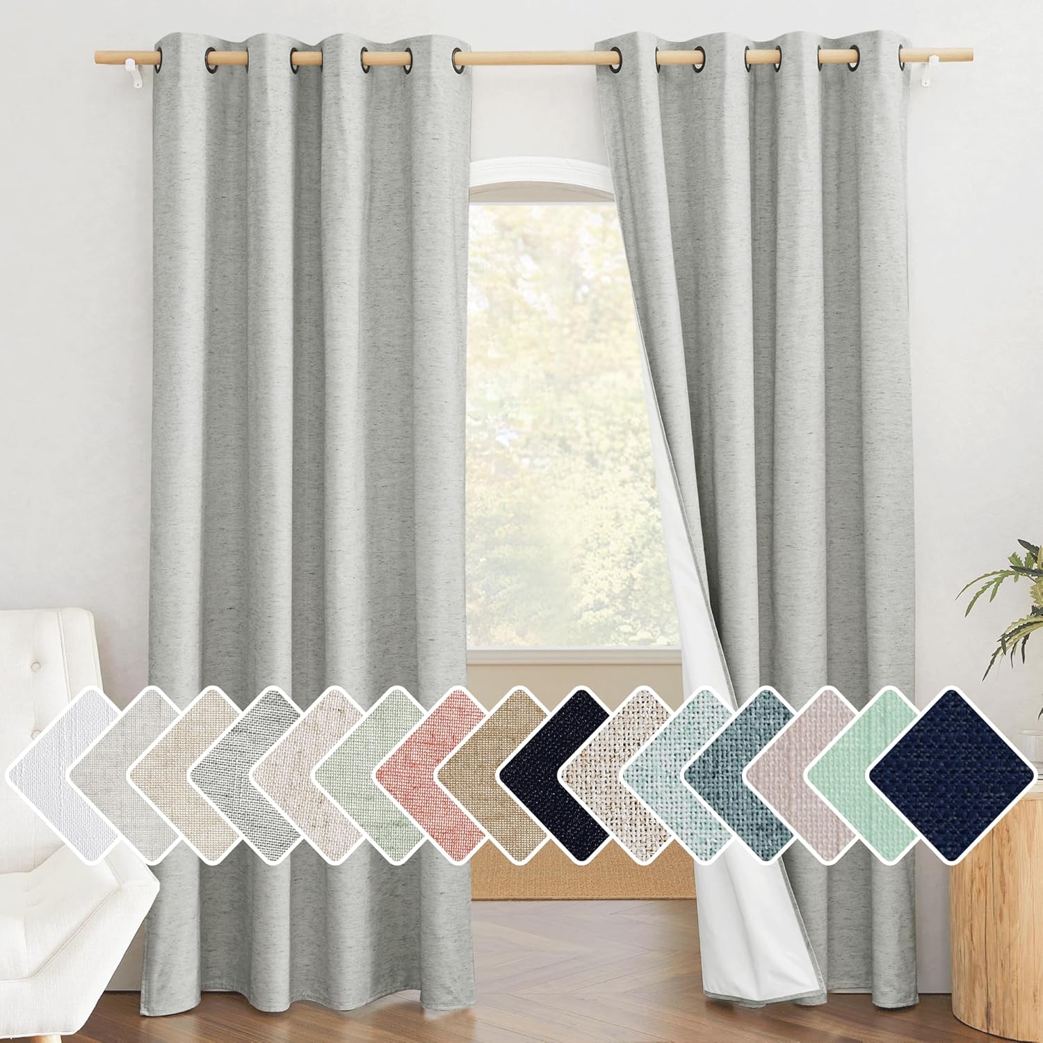 NICETOWN Grey Full Shade Room Warming Linen Curtain Panels 84 inches Long, Pair...