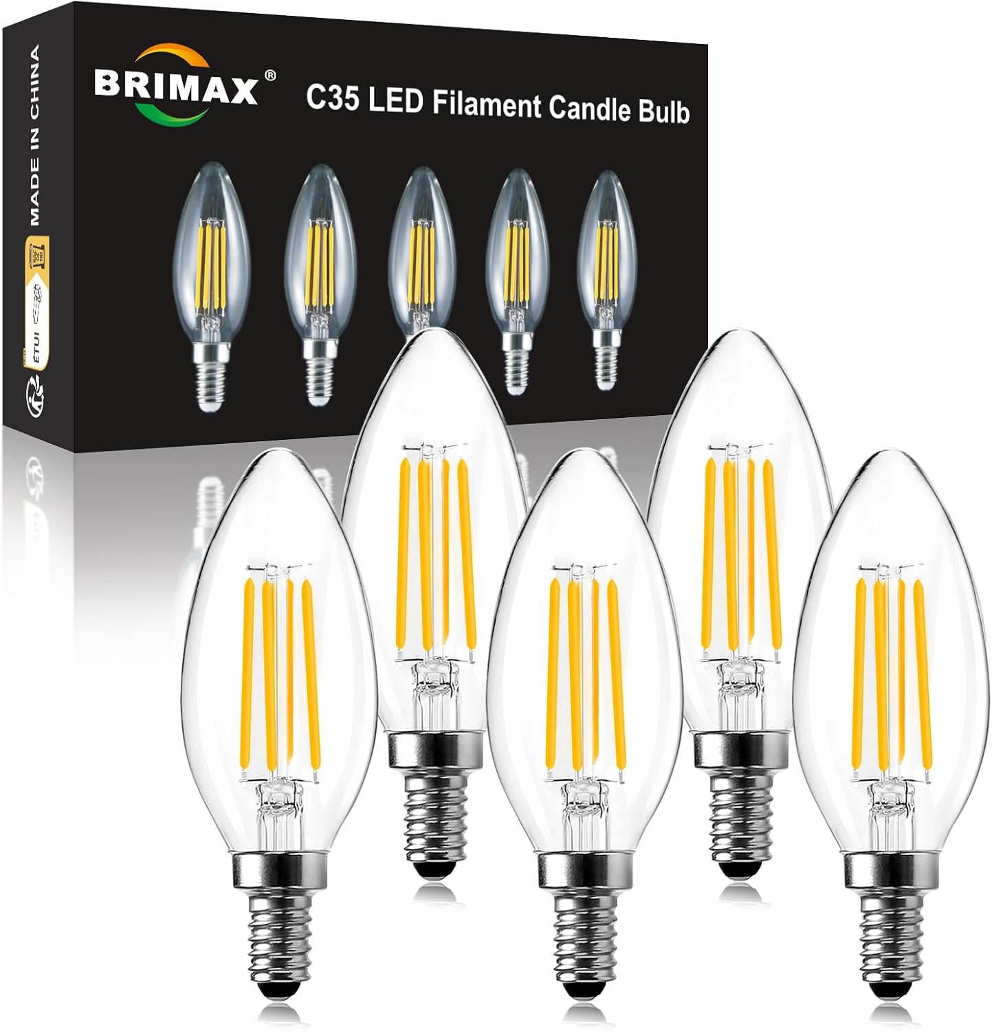 BRIMAX E14 LED Candle Bulbs Dimmable 4W, 40W Equivalent, Soft Warm White 2700K,...