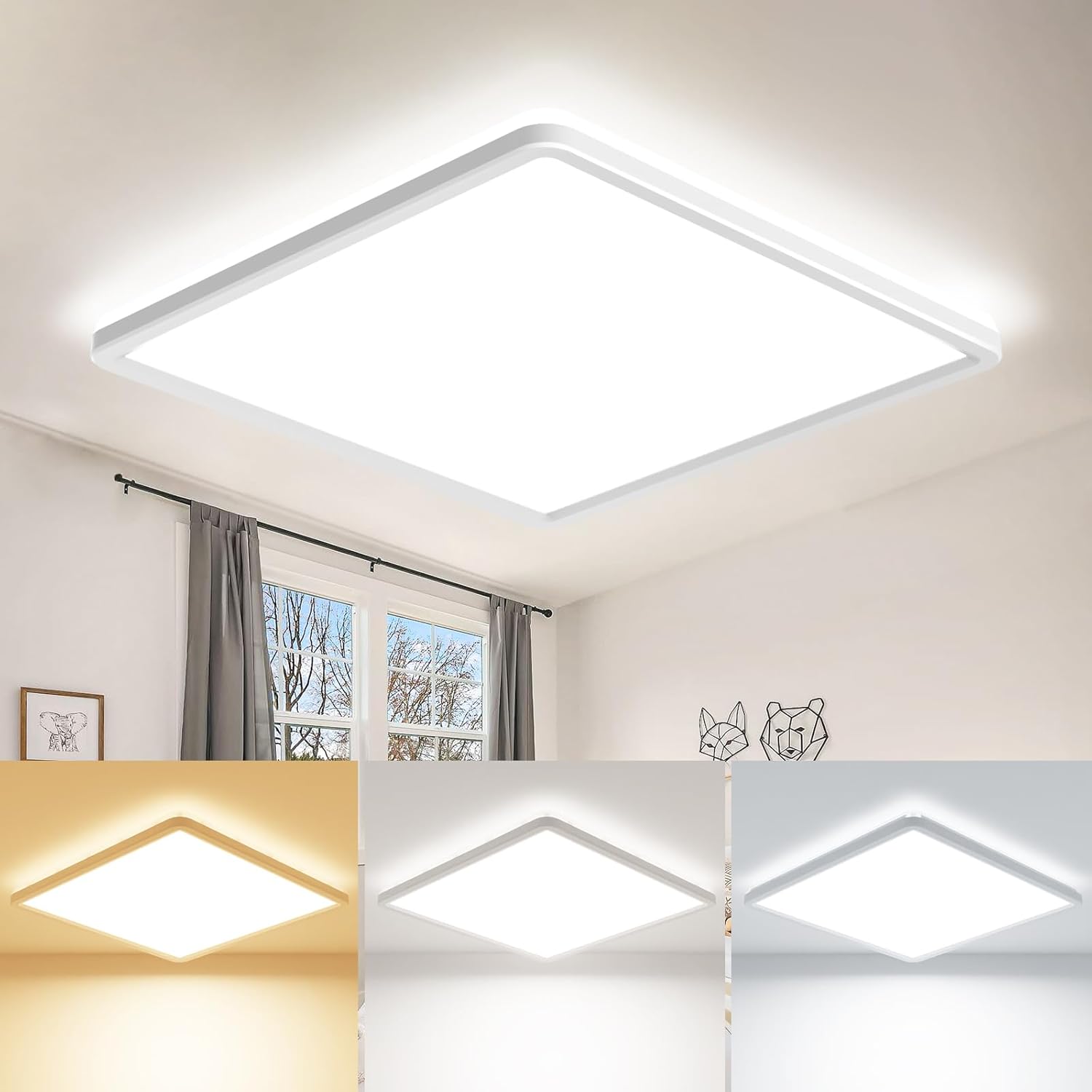 zemty 22CM LED Ceiling Lights, 3000K/4000K/6500K Waterproof Bathroom Light, 18W...