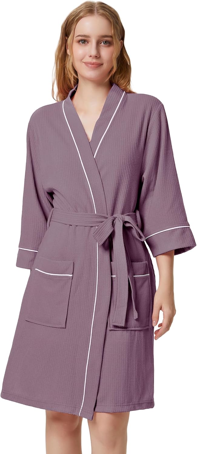 SIORO Waffle Knit Robes for Women, Womens lightweight Kimono Robes Short Bathrob...