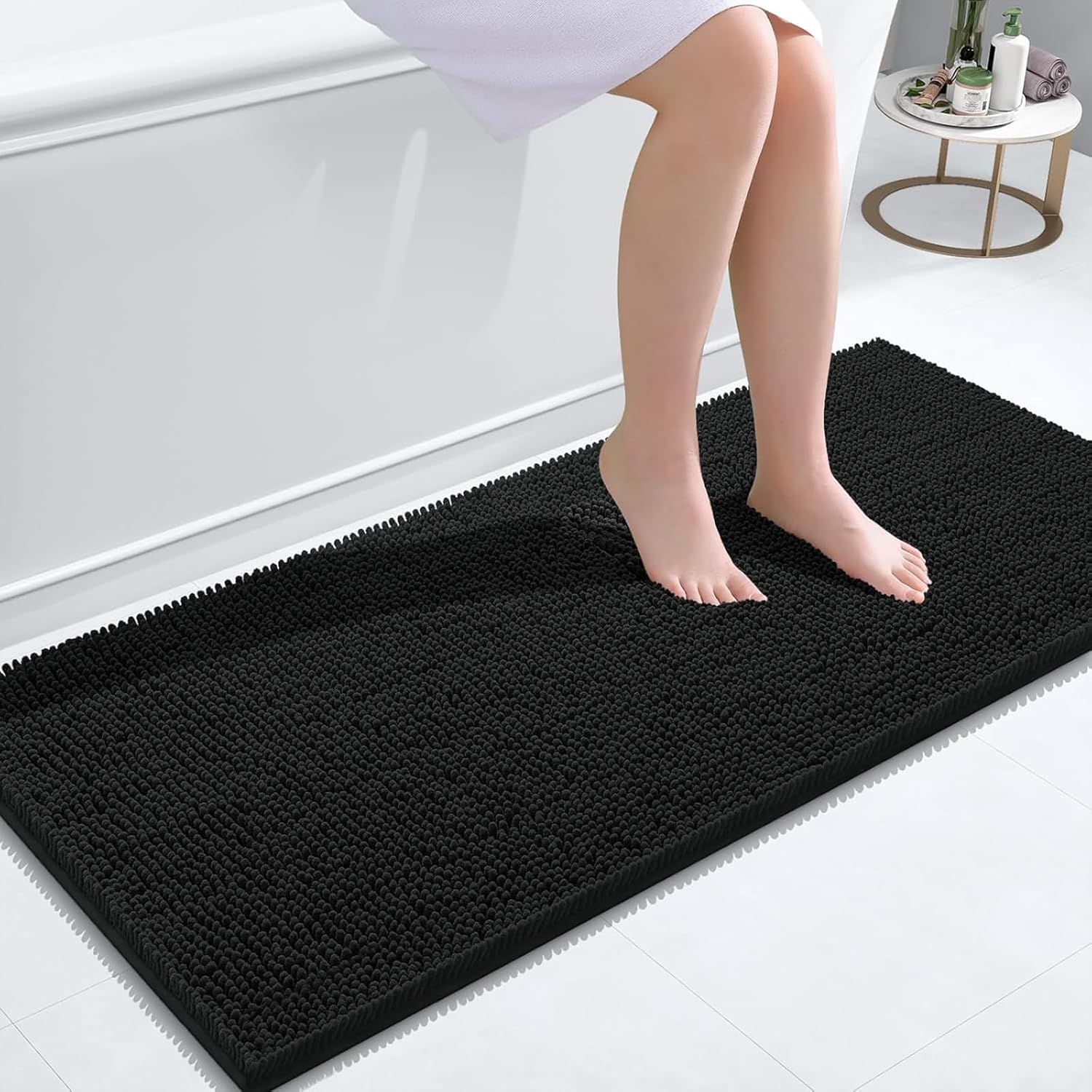 smiry Chenille Bath Mat, 60 x 120 cm, Non-Slip Super Absorbent Bathroom Mat Extr...