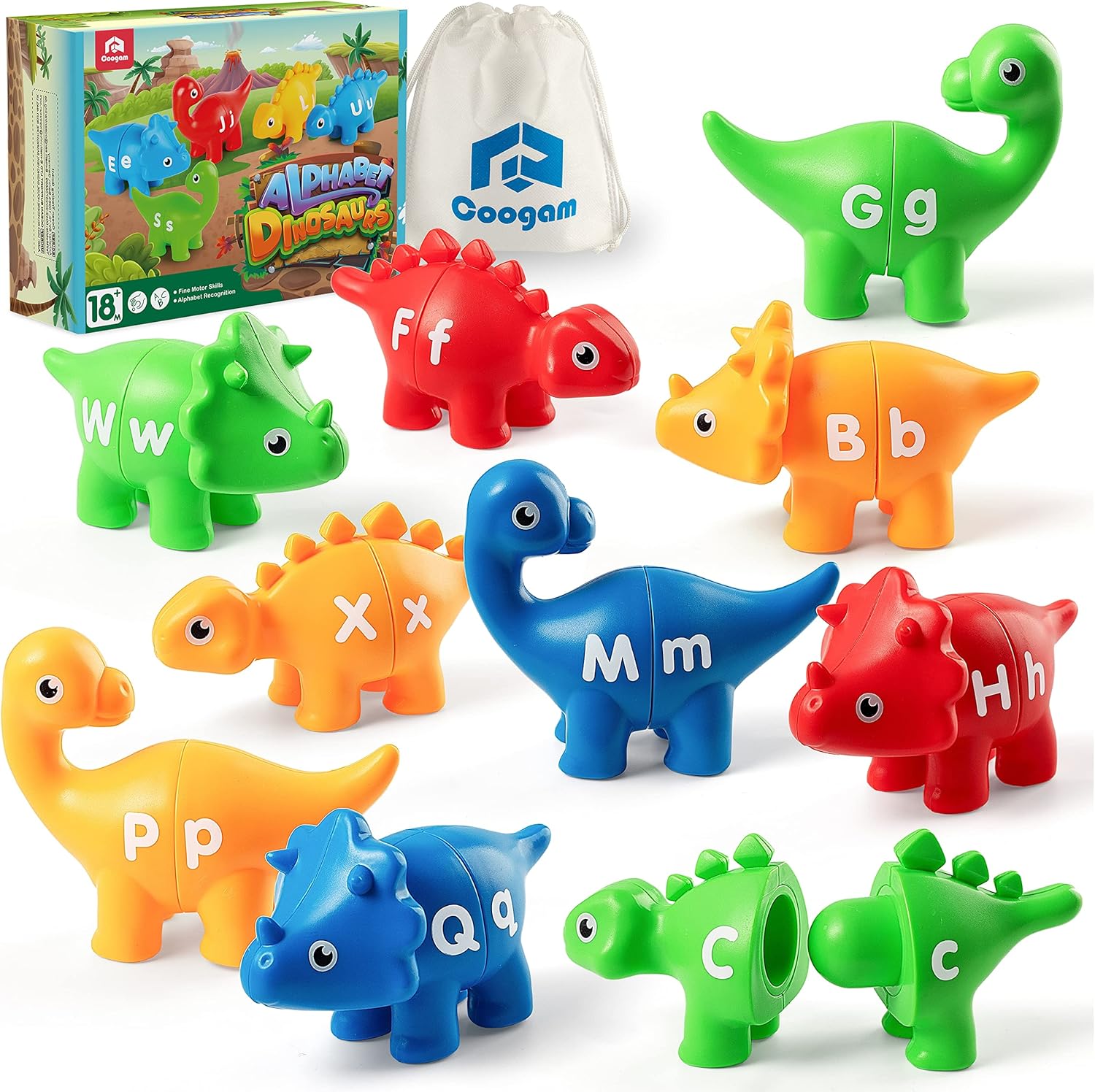 Coogam Matching Letters Fine Motor Toy, 26 PCS Double-Sided ABC Dinosaur Alphabe...