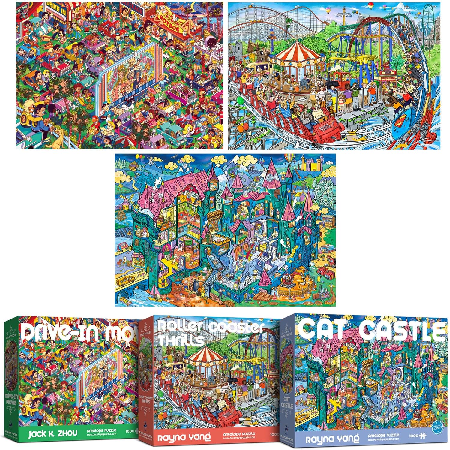 Antelope 3 in 1 1000 Piece Puzzle Bundle - Roller Coaster - 1000 Piece Jigsaw Pu...