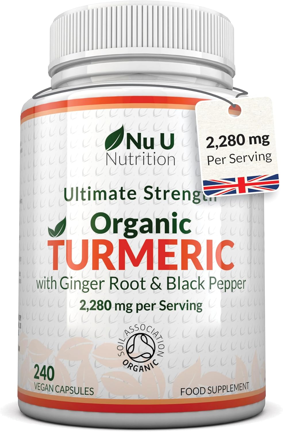 Organic Turmeric Ginger & Black Pepper 2280mg - 240 Vegan Capsules not Tablets -...