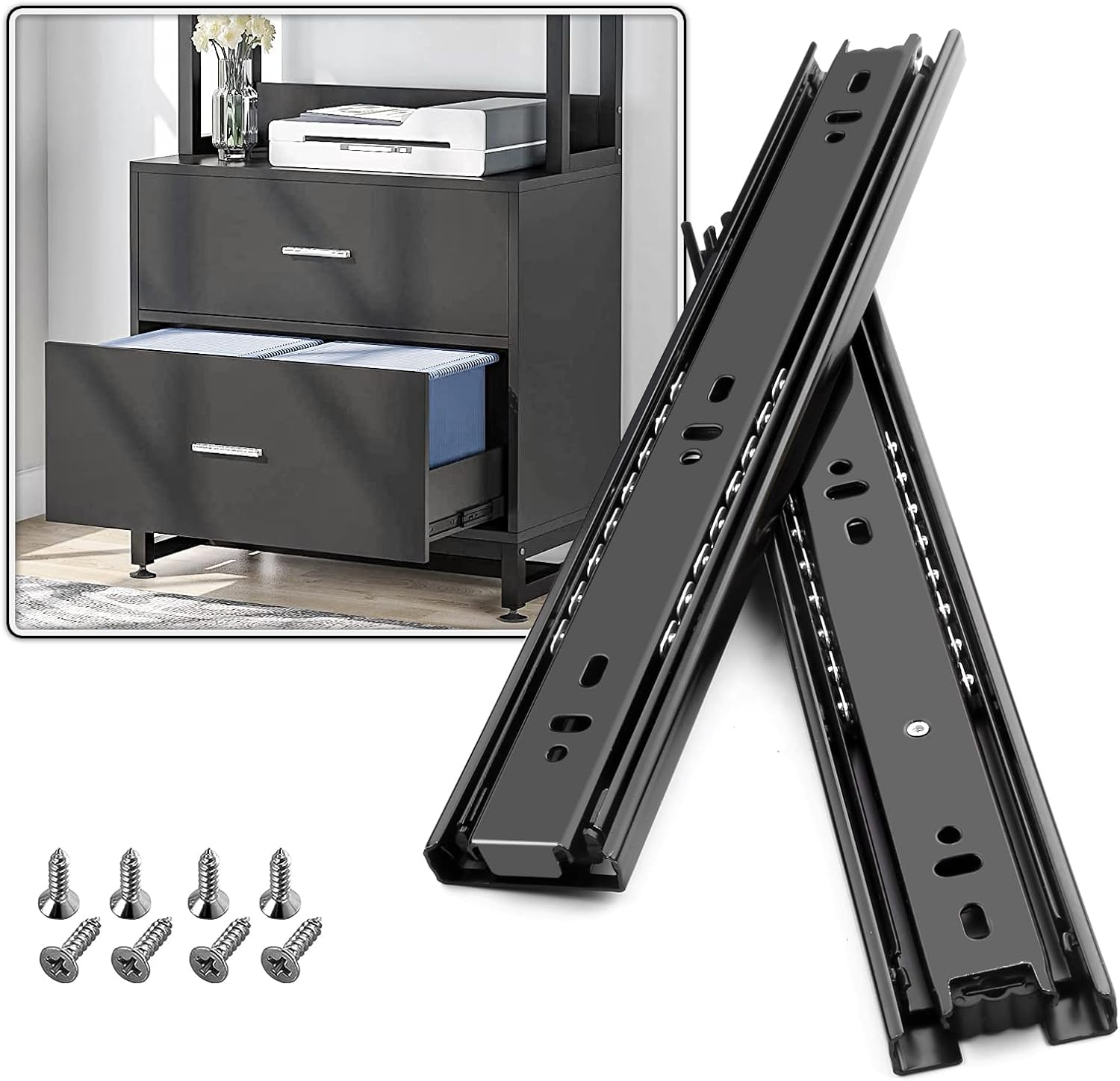 SHUHANG 5 Pair Full Extension Drawer Slides 10 12 14 16 18 20 22 24 Inch 100 lb...