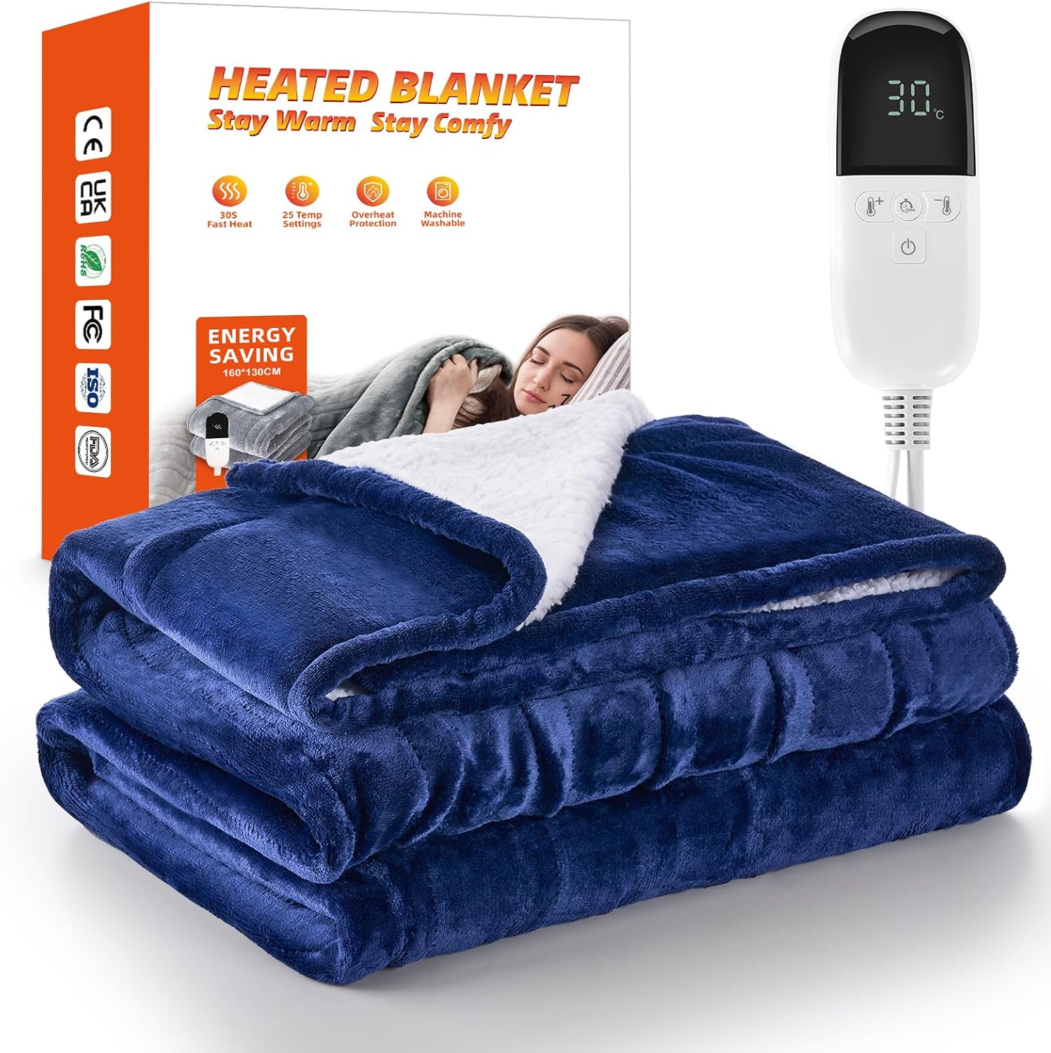 Lillo Heated Blanket, 160 * 130cm Electric Blanket with 25 Heat Levels, 12H time...