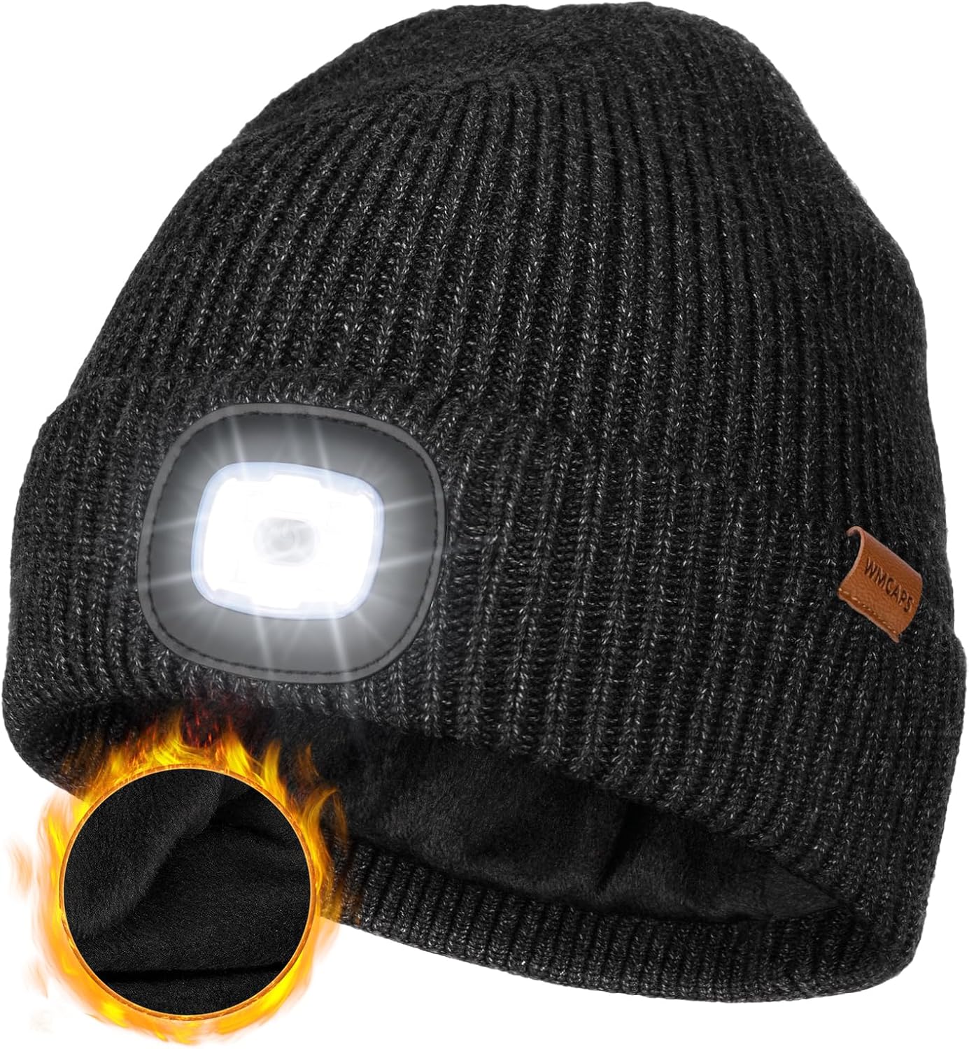 Wmcaps LED Beanie with Fleece Lining for Men and Women, Cozy Breathable Winter H...