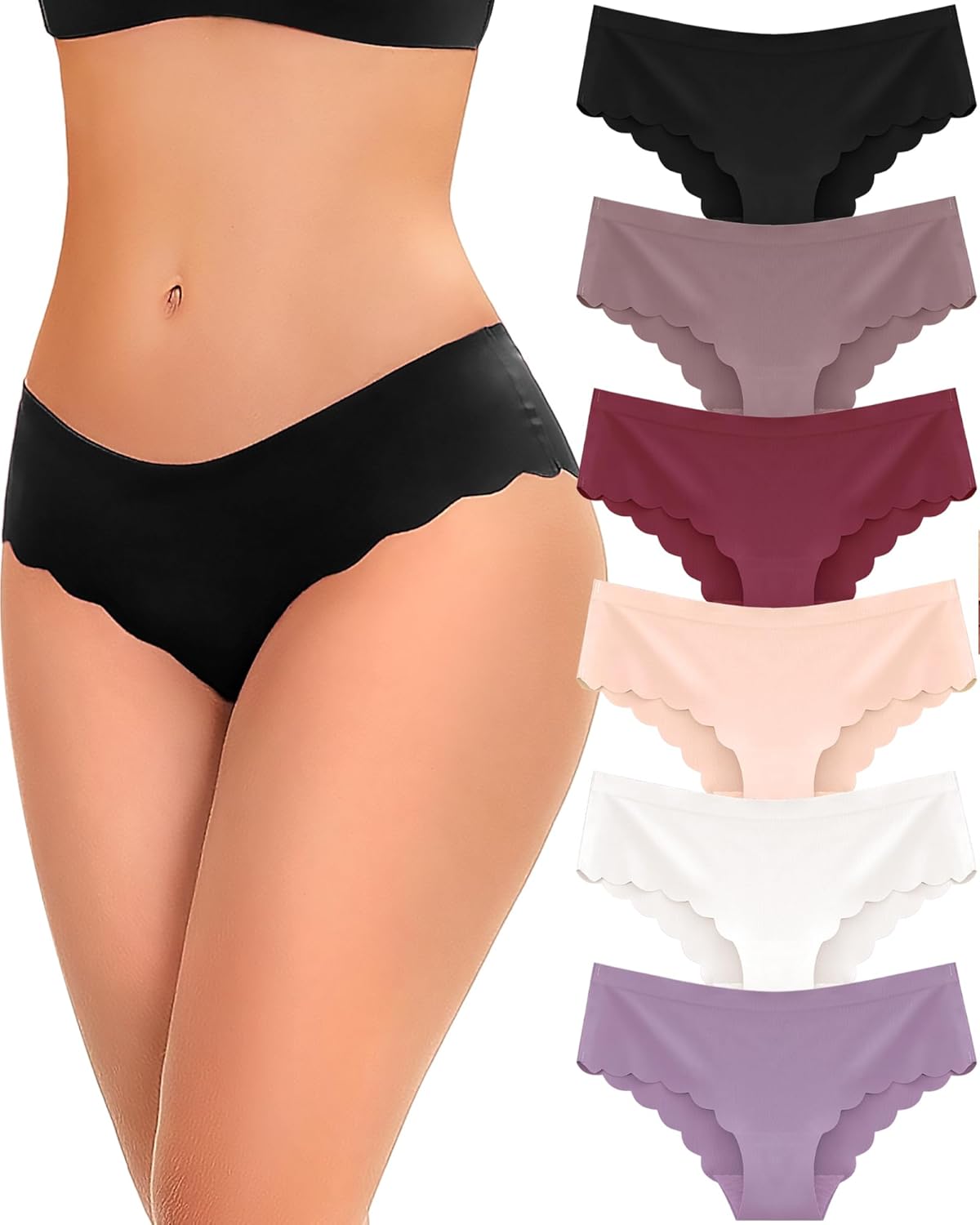 FINETOO 6 pack Seamless Underwear for Women Sexy Low Rise Hipster Wave Edge No S...