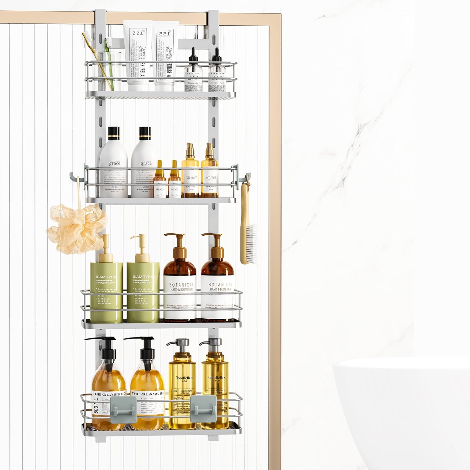 Orimade Adjustable Hanging Over the Shower Door Caddy,Bathroom Organizer Shelf S...