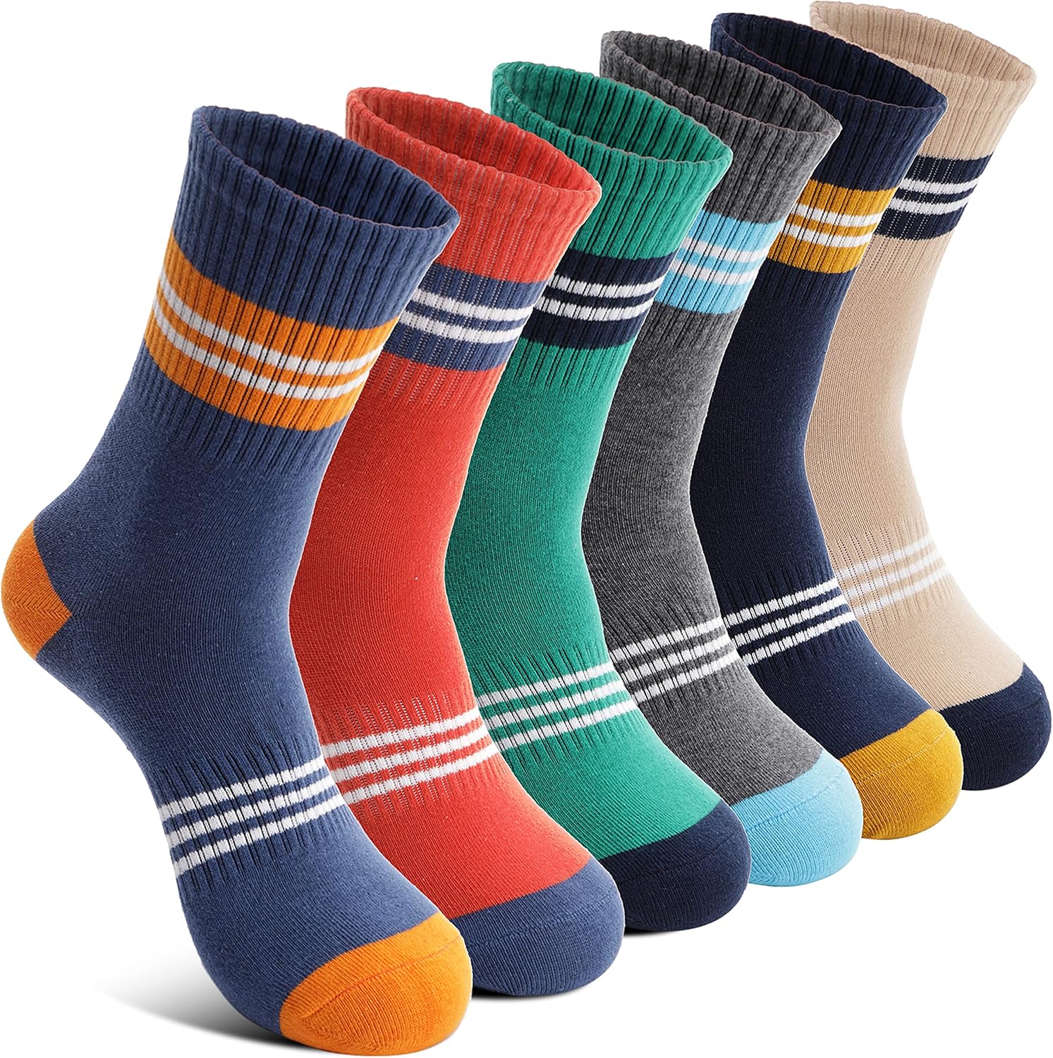 Welwoos 6 Pairs Kids Boys Socks Athletic Sport Trainer Crew Cotton Breathable So...