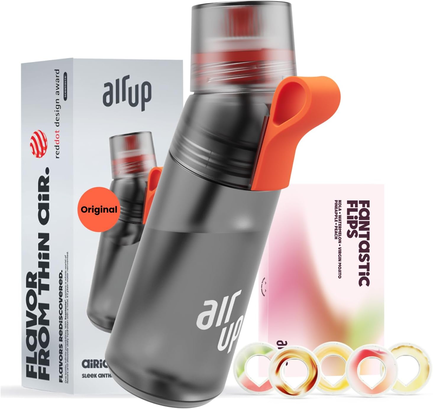 AIR UP® water bottle Gen2 original starter set with pods in 5 flavours I 600ml d...