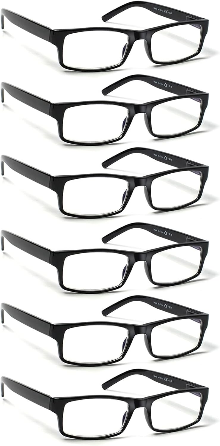 6 Pack Reading Glasses Traditional Frames for Men and Women Readers with Spring...