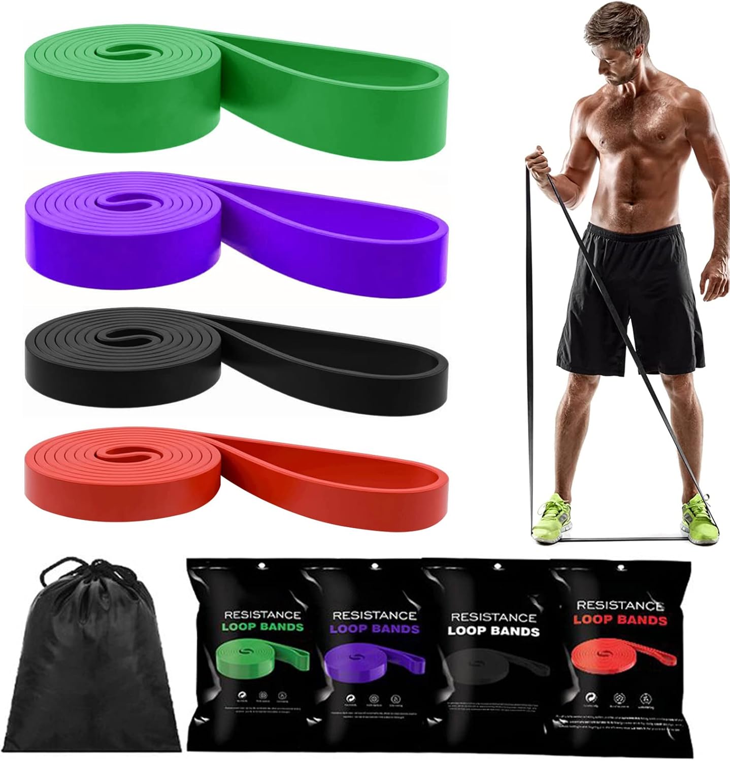 Tigayhc Pull Up Assistance Bands,4 Set of Stretch Bands -Resistance Bands Set fo...