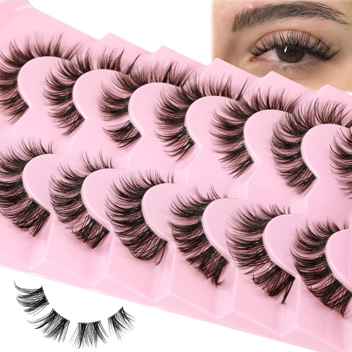 Lash Clusters DIY Lashes Natural Look Cat Eye Clear Band Faux Mink Lashes Pack W...