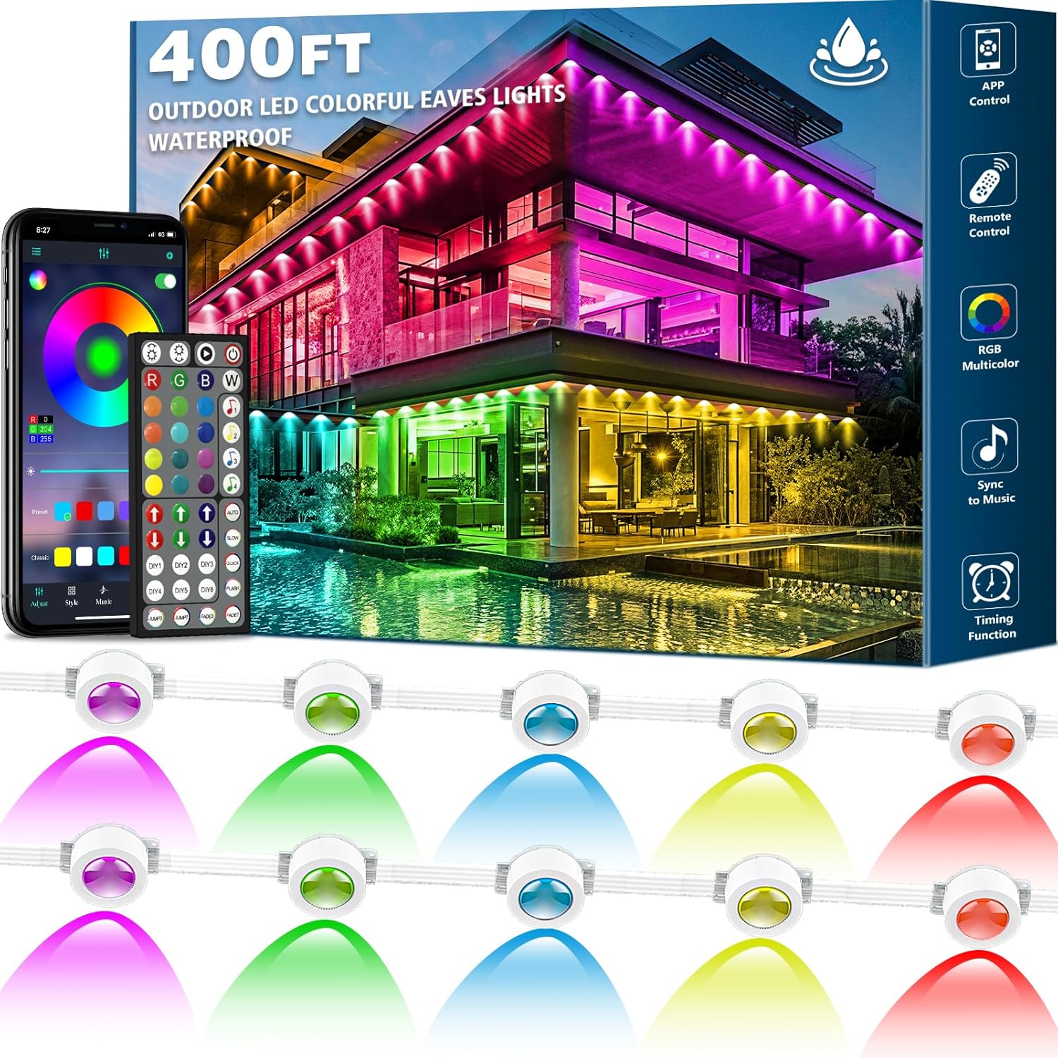 SINLEY 400FT Permanent Outdoor Lights,RGB Eaves Lights with App Control Remote,D...