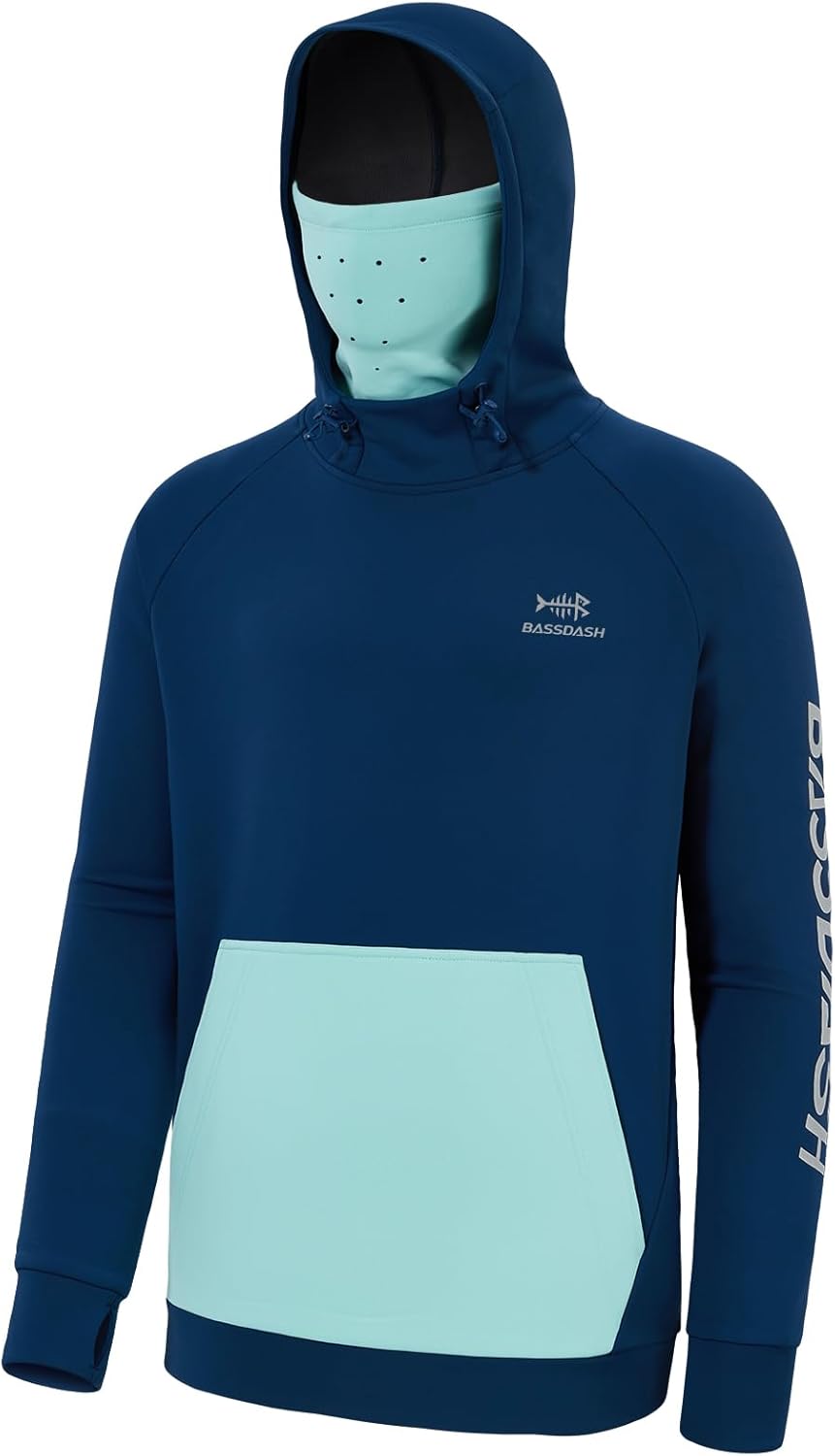 BASSDASH Men’s Fishing Fleece Hoodie with Neck Gaiter Water Resistant Performanc...