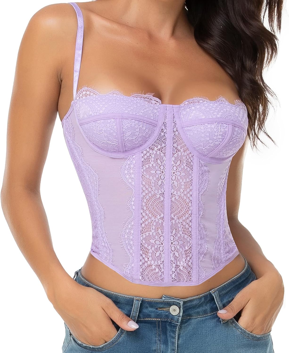 Lace Bustier Corset Tops for Women - Sexy Going Out Party Club Top with Buckle P...