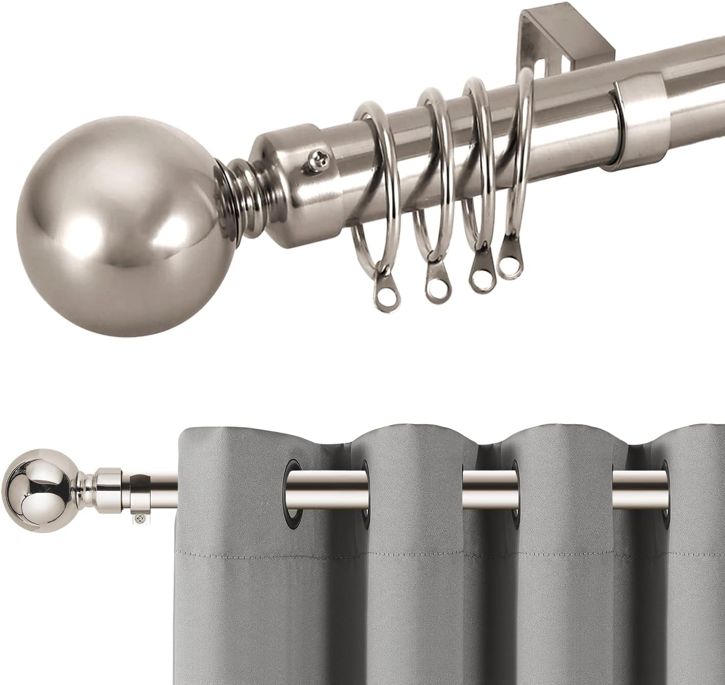 Hafaa Curtain Poles Plain Metal Ball Adjustable Decorative Window Curtain Pole I...