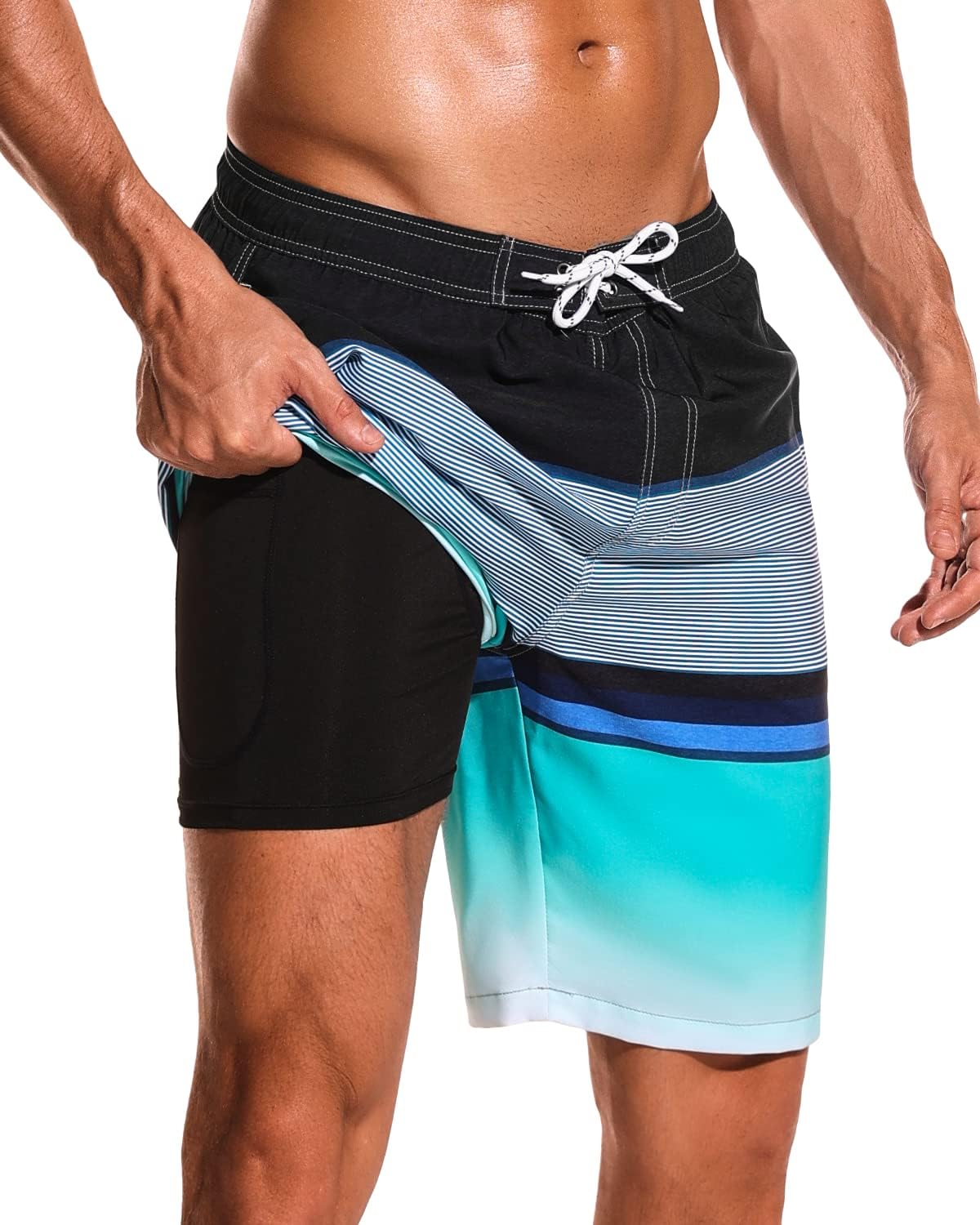 SILKWORLD Mens Swim Trunks with Compression Liner 9" Beach Board Shorts Men 2 in...