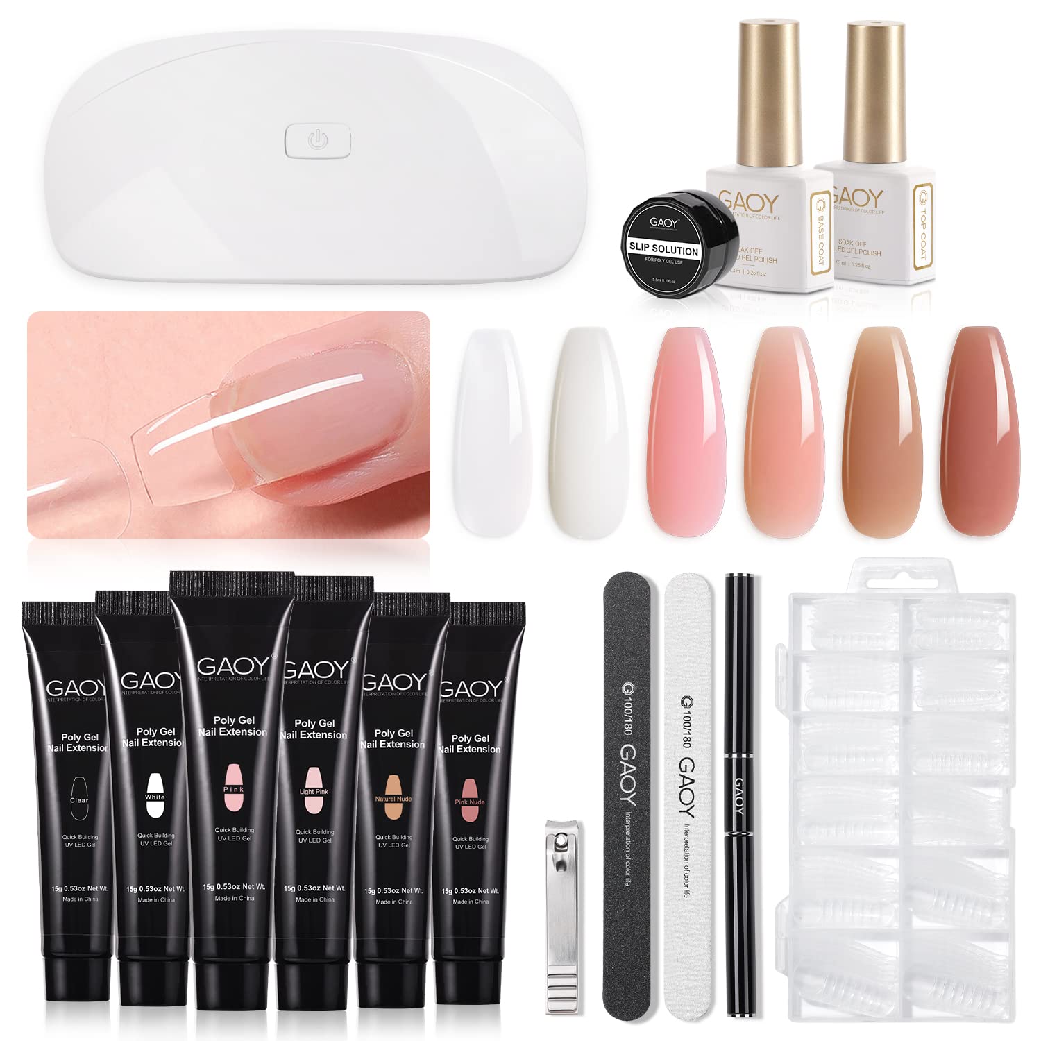GAOY Poly Gel Nail Kit with U V Light Starter Kit, 6 Pcs Builder Gel Nail Extens...