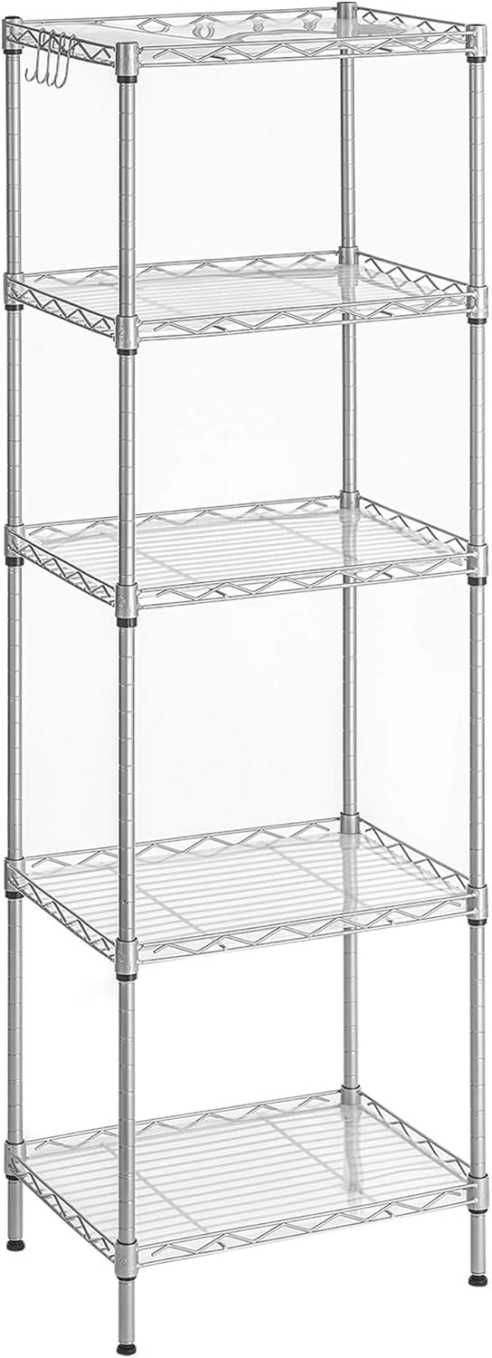 SONGMICS Kitchen Shelf, 5 Tier Thin Storage Shelf, 8 Hooks, Bathroom Cabinet, Pl...