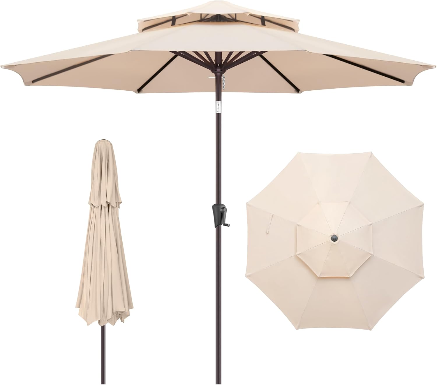 FLAME&SHADE 9 ft Double Top Outdoor Market Patio Table Umbrella with Tilt, Beige...