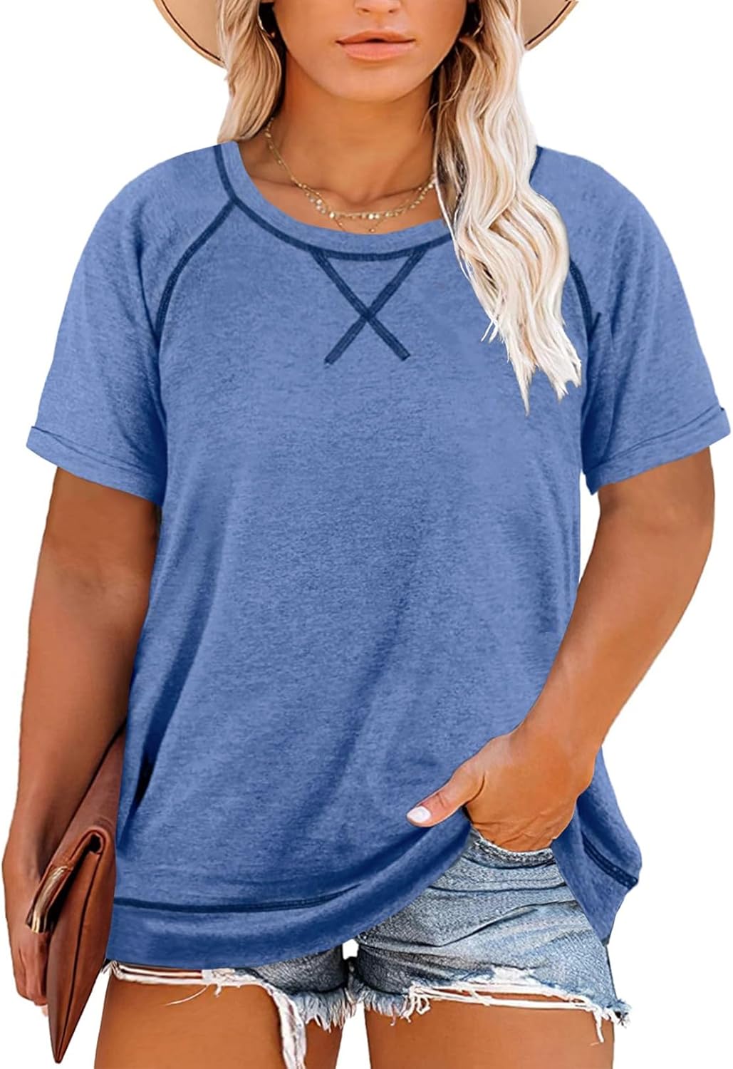 Happy Sailed Womens Plus Size Tunic Tops Summer Short Sleeve V Neck Striped Loos...