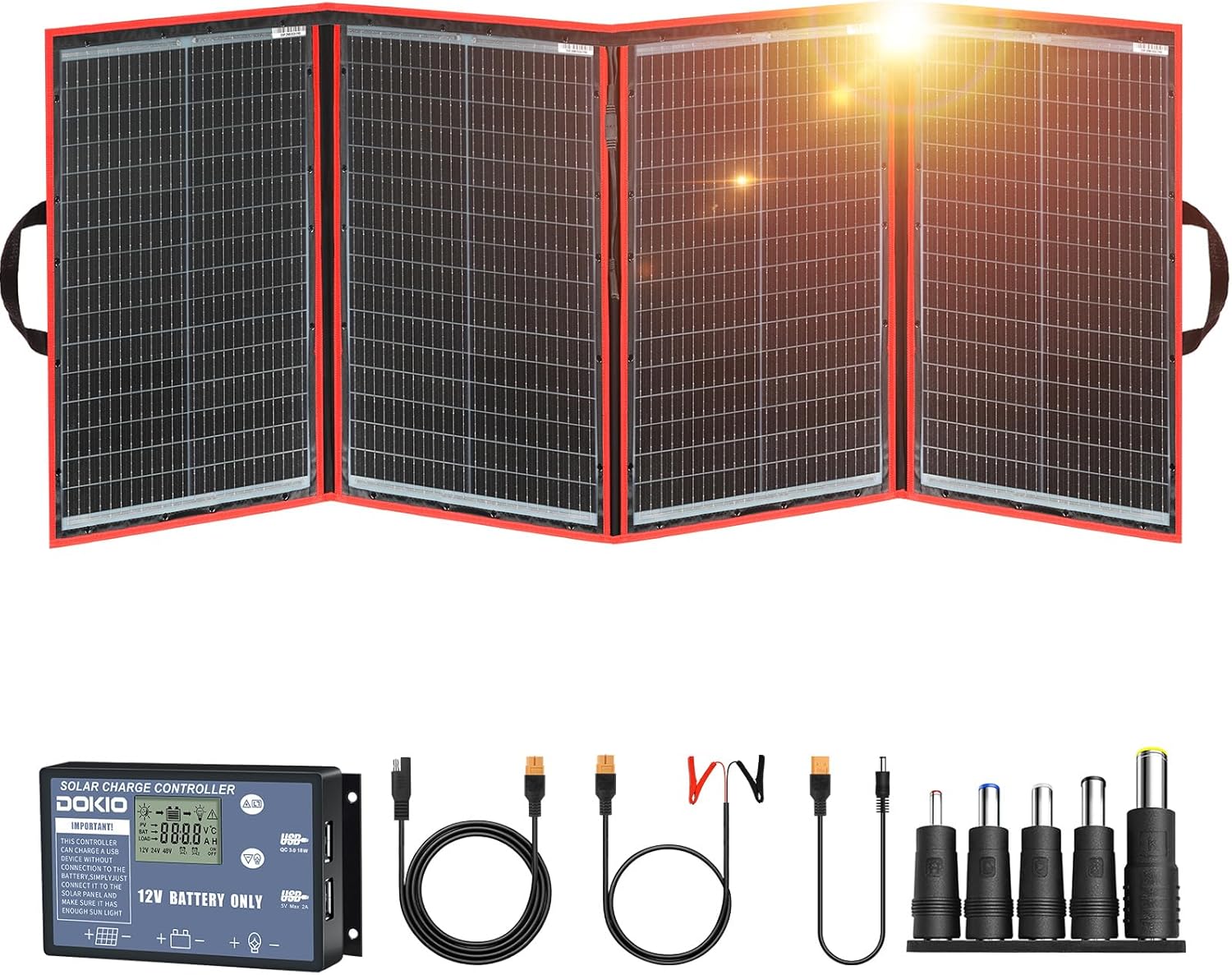 DOKIO 220w 18v Portable Foldable Solar Panel Kit (29x21inch,11.7lb) Solar Charge...