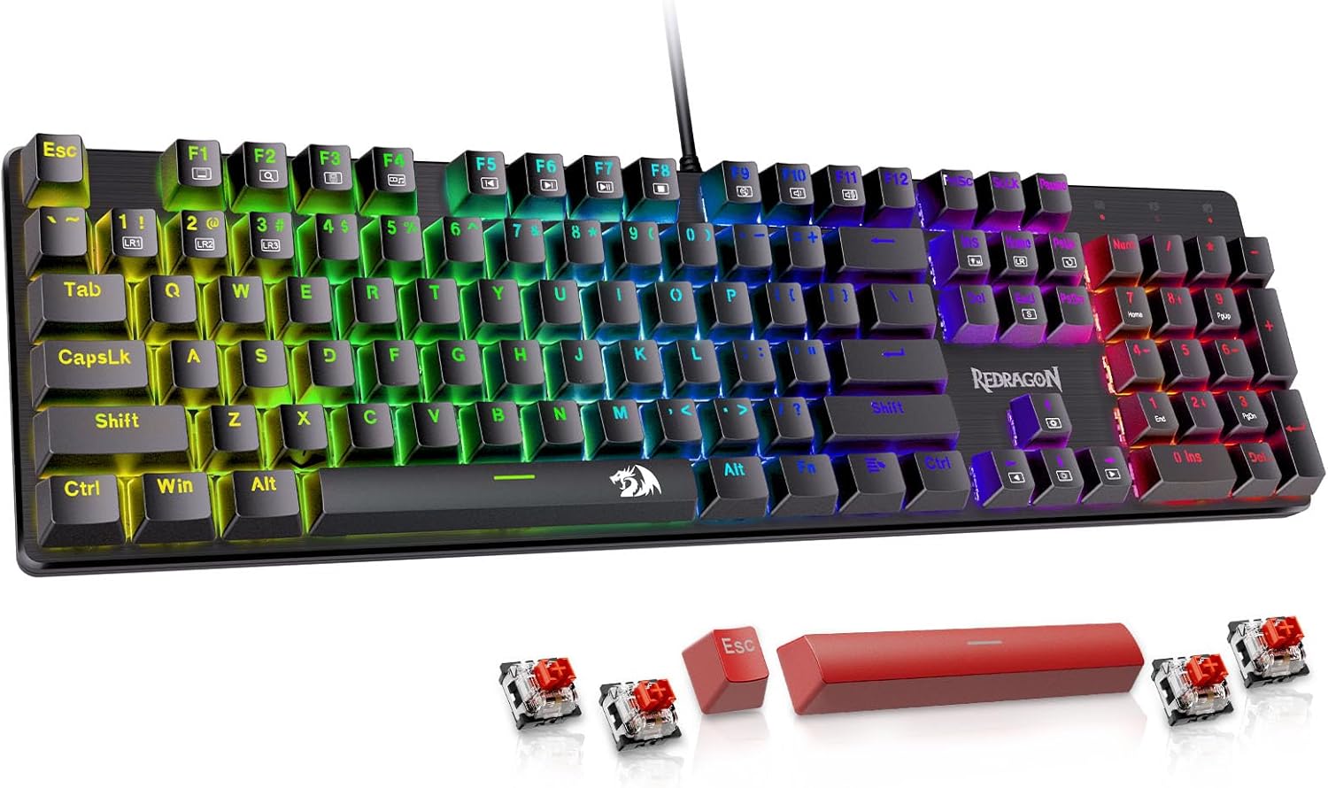 Redragon Mechanical Gaming Keyboard, Wired Mechanical Keyboard with 11 Programma...