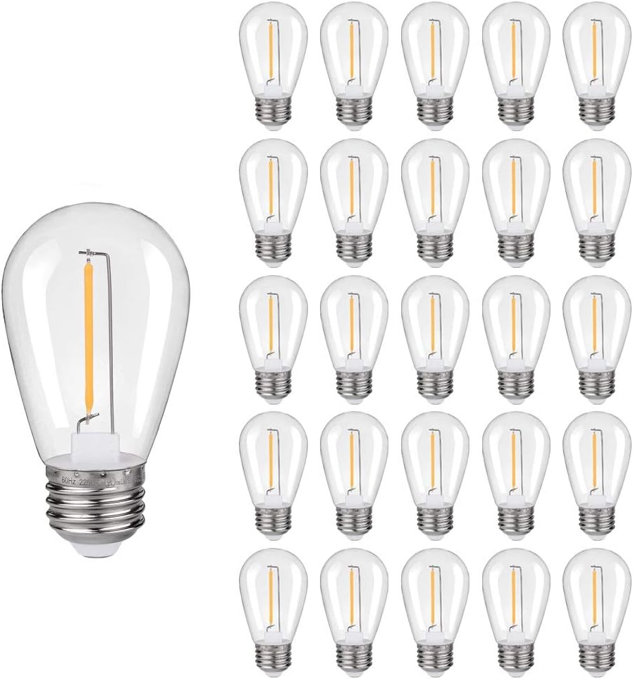 KGC 25 Pack Shatterproof & Waterproof S14 Replacement LED Light Bulbs –1W Equiva...