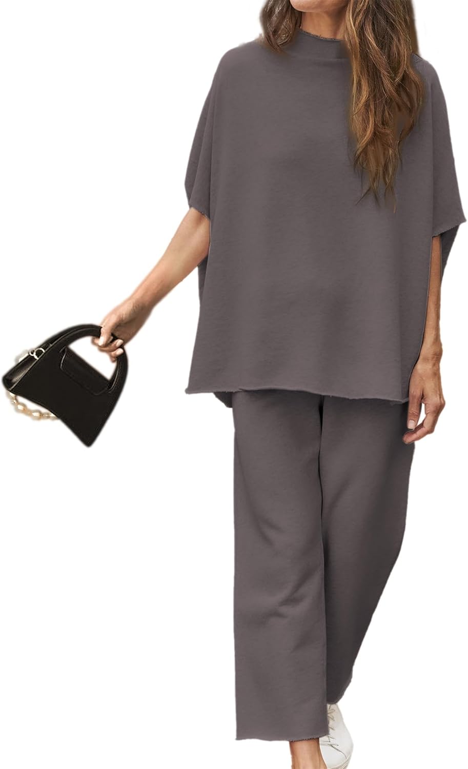 Women's Two Piece Outfits 3/4 Batwing Sleeve Capelet Crew Neck Pullover Top Wide...