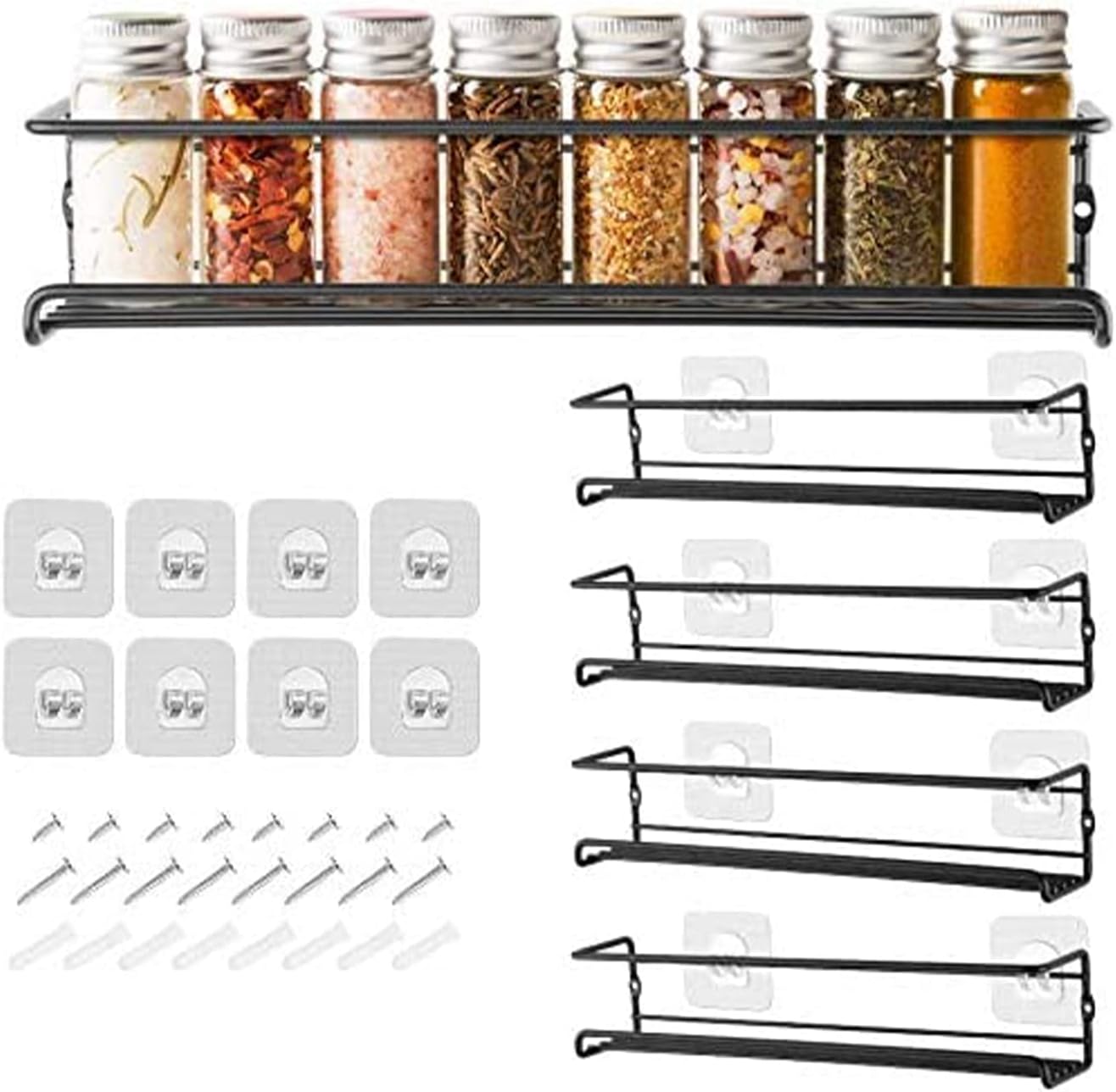 GEEDIAR Spice Racks Organiser - 4 Tier Hanging Stainless Steel Wall Mounted with...