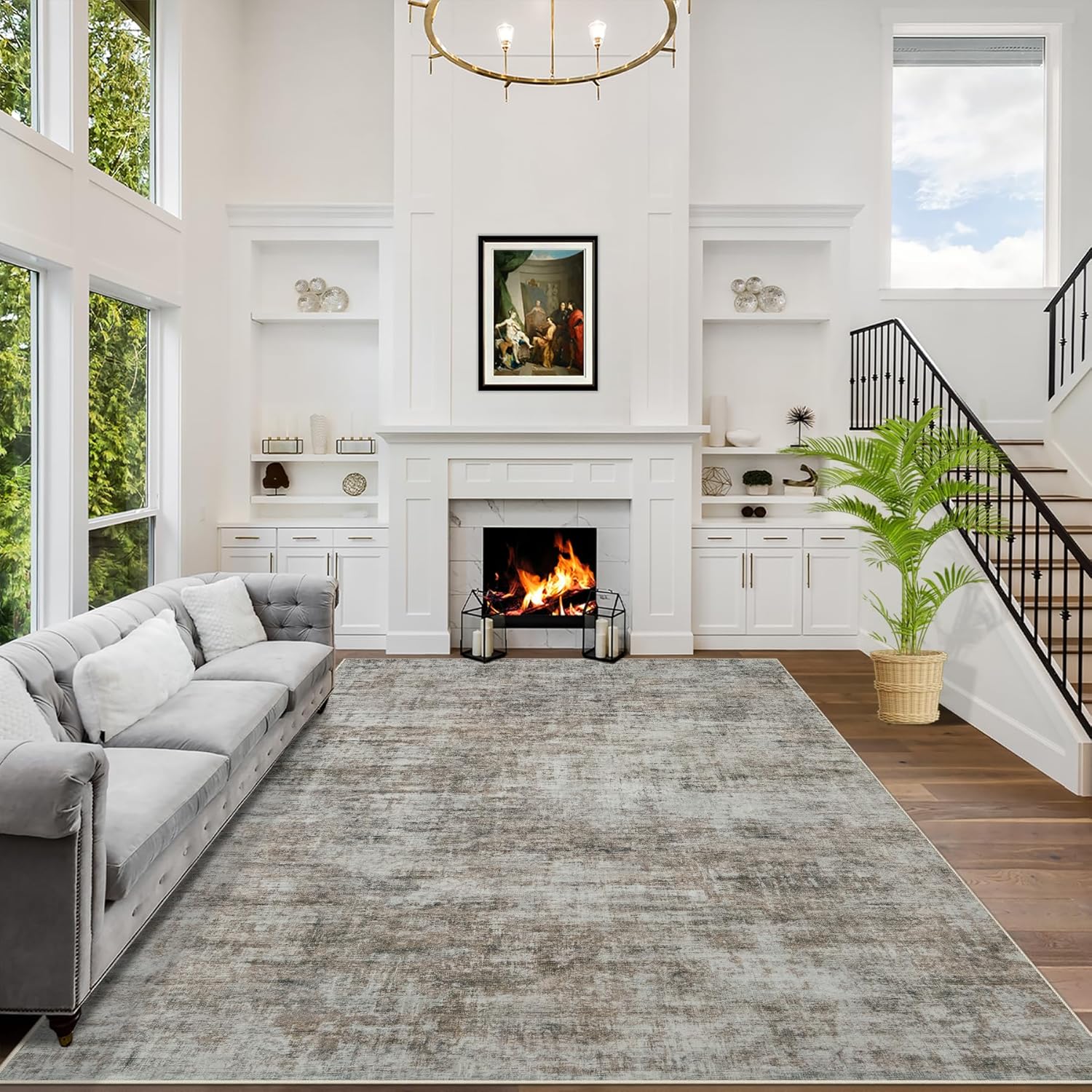 9x12 Area Rugs Washable Rug: Modern Abstract Living Room Rug Soft Anti-Skid Thin...