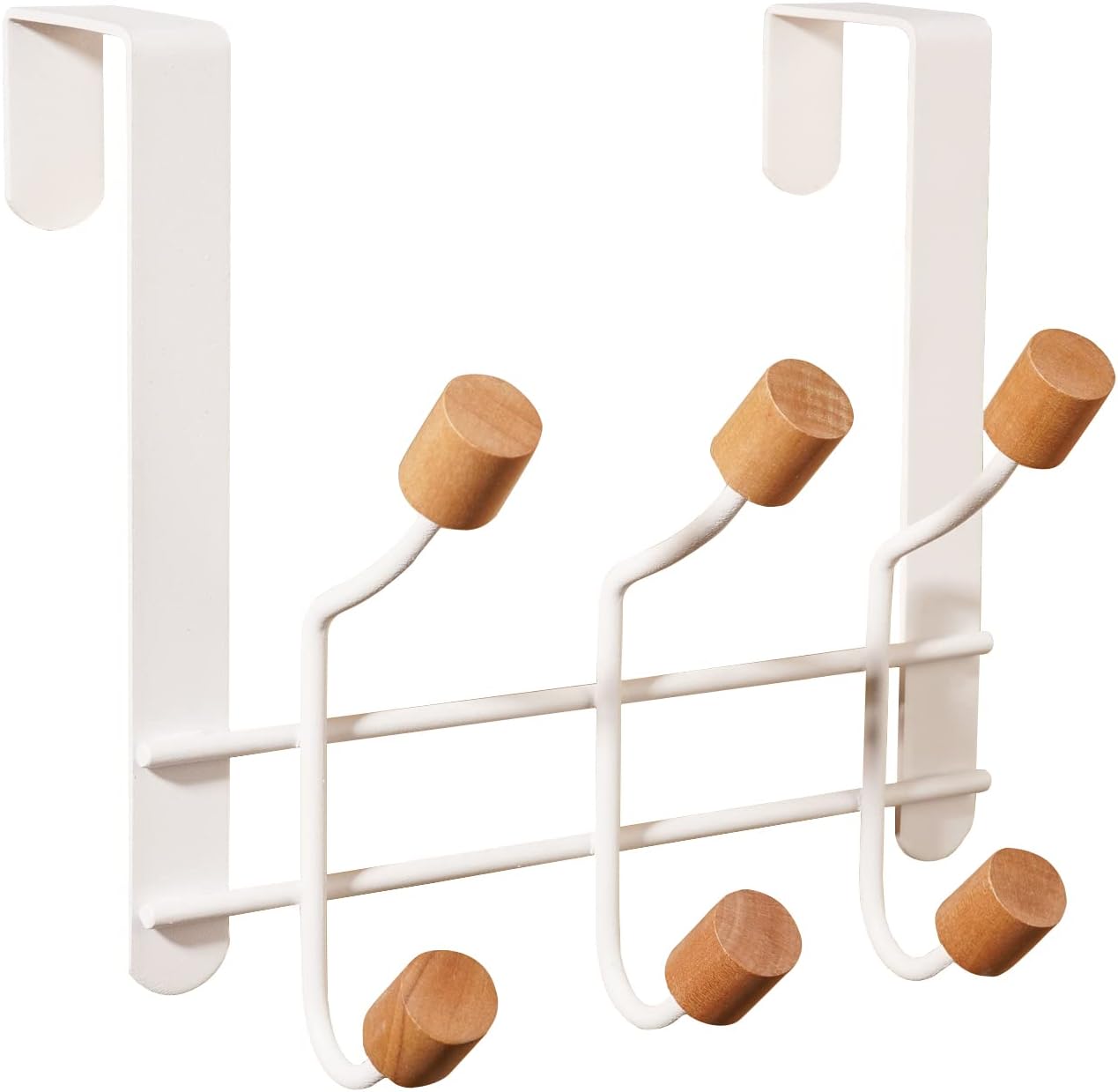 HYMIKO Over The Door Hooks,Sturdy Metal Over Door Organizer Rack with 6 Wooden H...