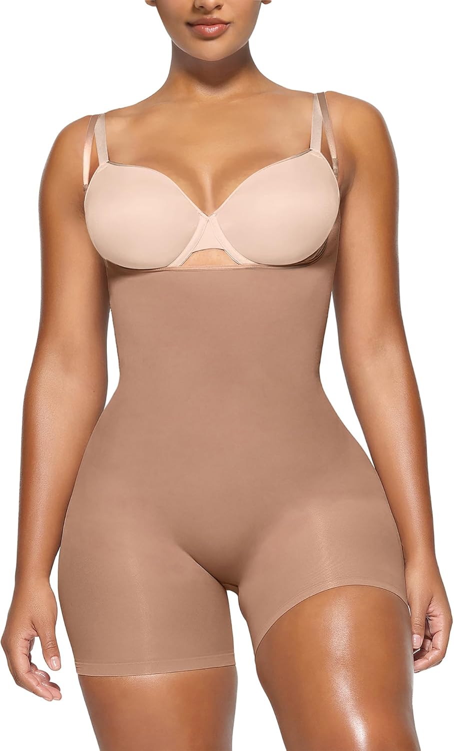 YIANNA Shapewear for Women Tummy Control Bodysuit Open Bust Mid Thigh Seamless S...