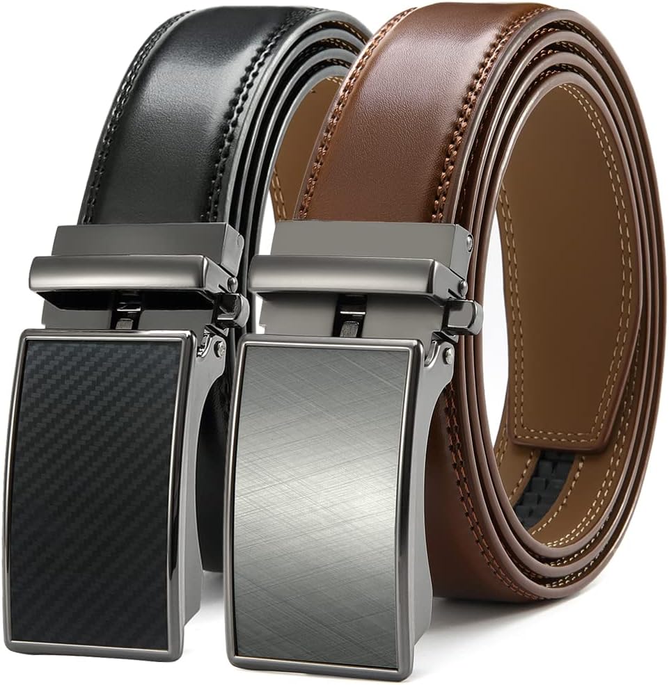 DOOPAI Belt Men, 2 Pack Ratchet Belt Dress Adjustable 1 3/8" Genuine Leather Bel...