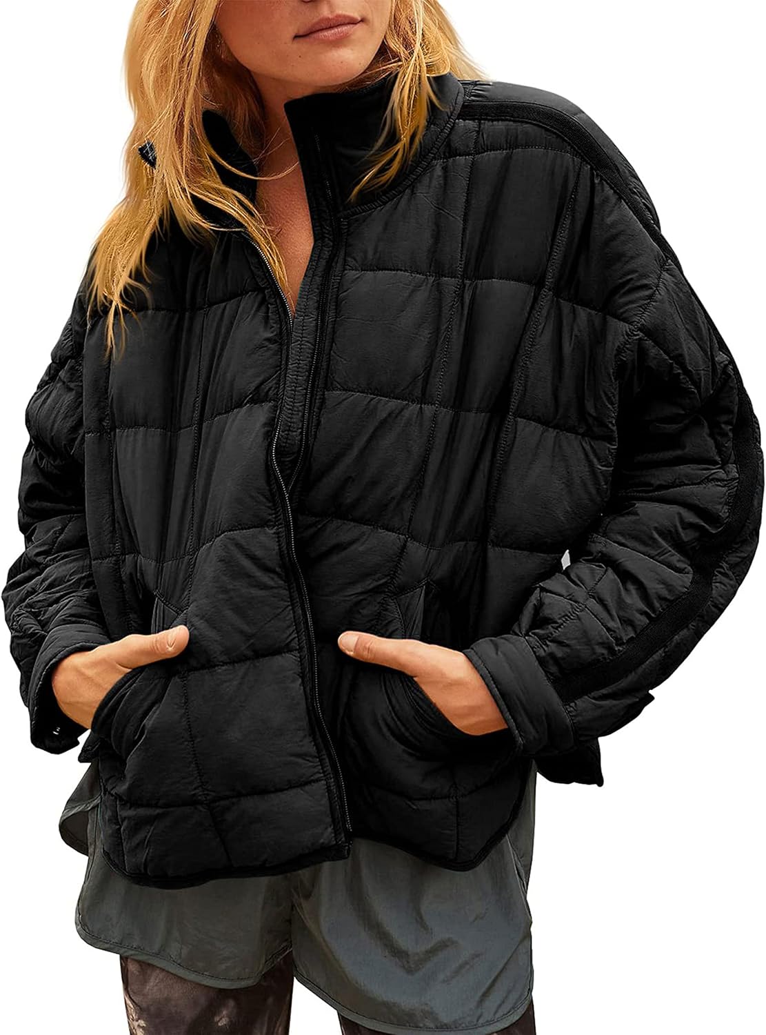 Bianstore Women's Oversized Splice Quilted Lightweight Puffer Jacket Casual Padd...