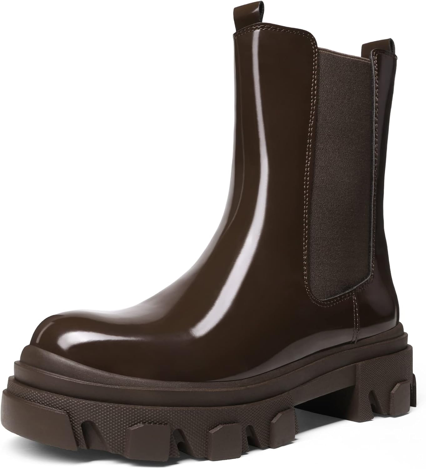 DREAM PAIRS Women's Platform Chelsea Boots Lug Sole Combat Mid Calf Slip On Chun...