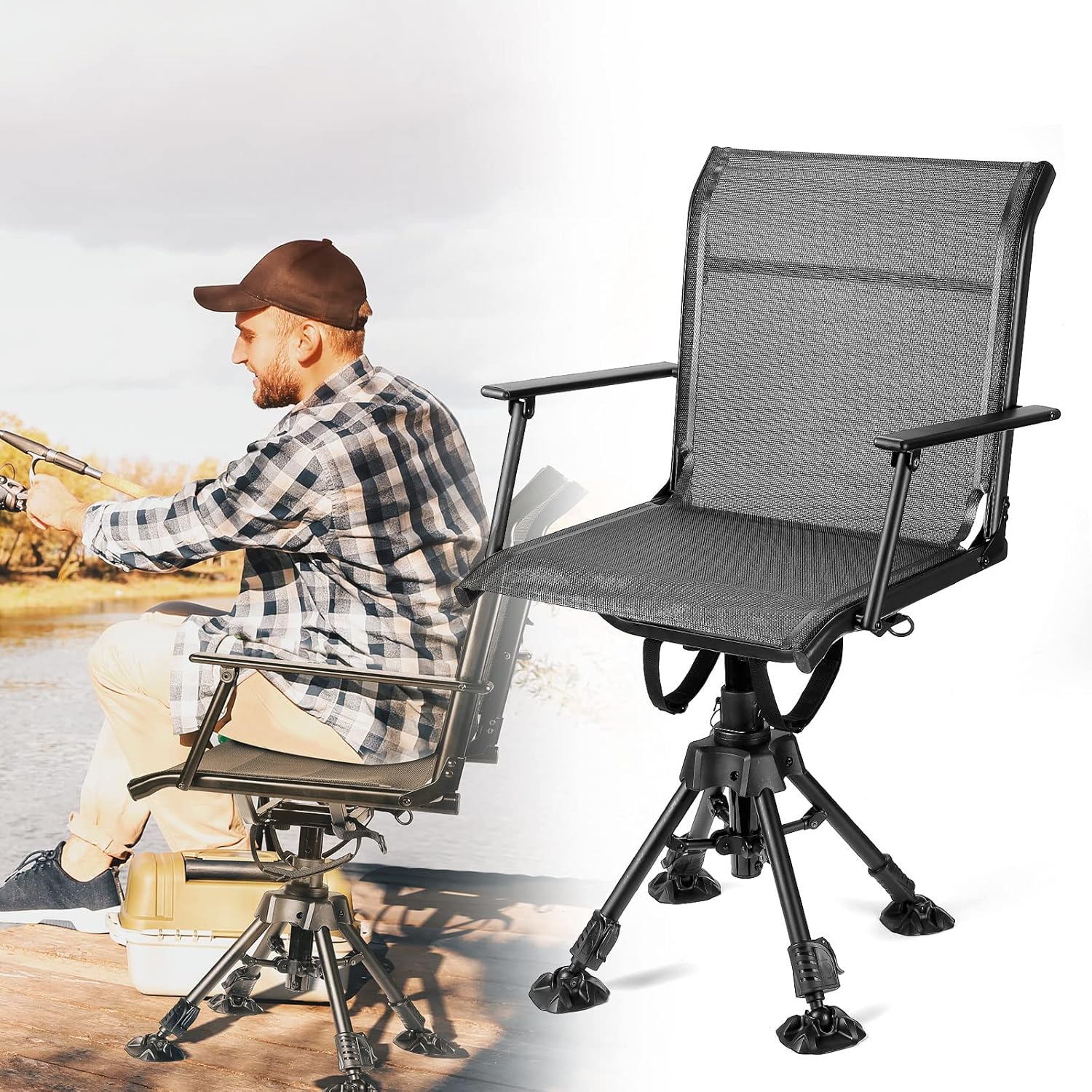 KEMIMOTO 360 Degree Silent Swivel Blind Hunting Chair, Height Adjustable Quick F...