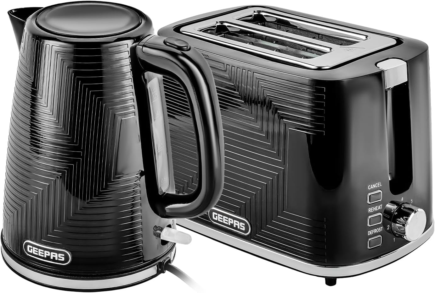 Geepas 1.7L 3KW Cordless Electric Kettle, 900W 2 Slice Bread Toaster Combo Set |...