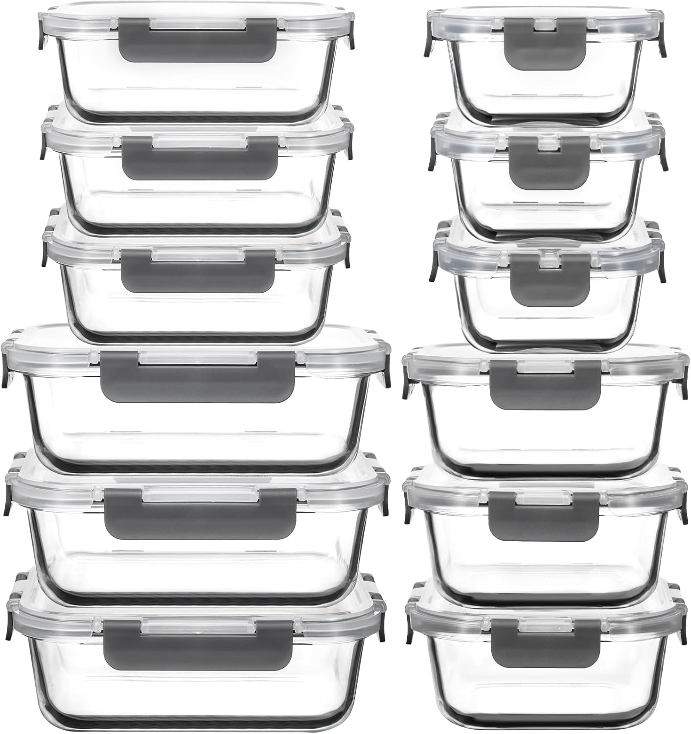 12 Pack Glass Food Storage Containers with Lids, Glass Meal Prep Containers Set...